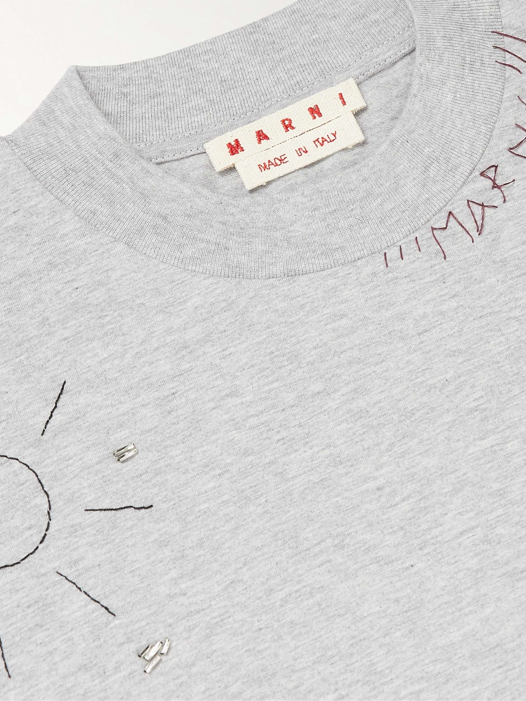 MARNI Bead-Embellished Embroidered Cotton-Jersey T-Shirt