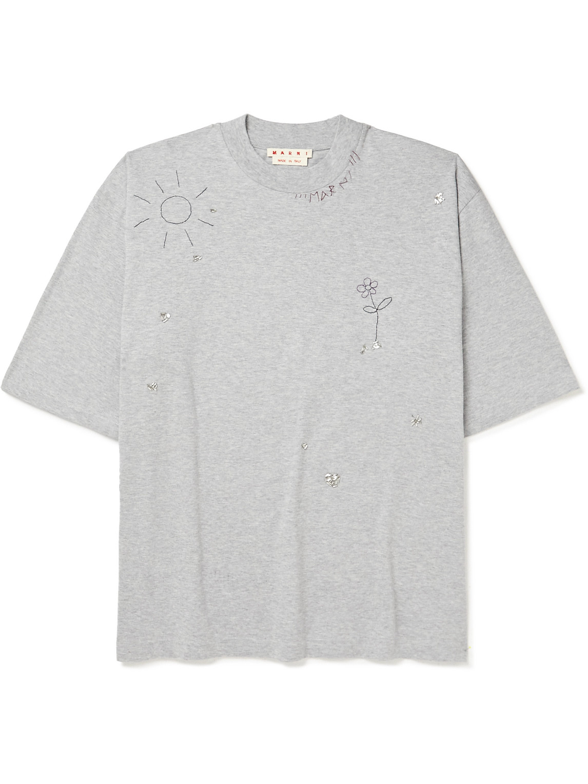 Marni Bead-Embellished Embroidered Cotton-Jersey T-Shirt