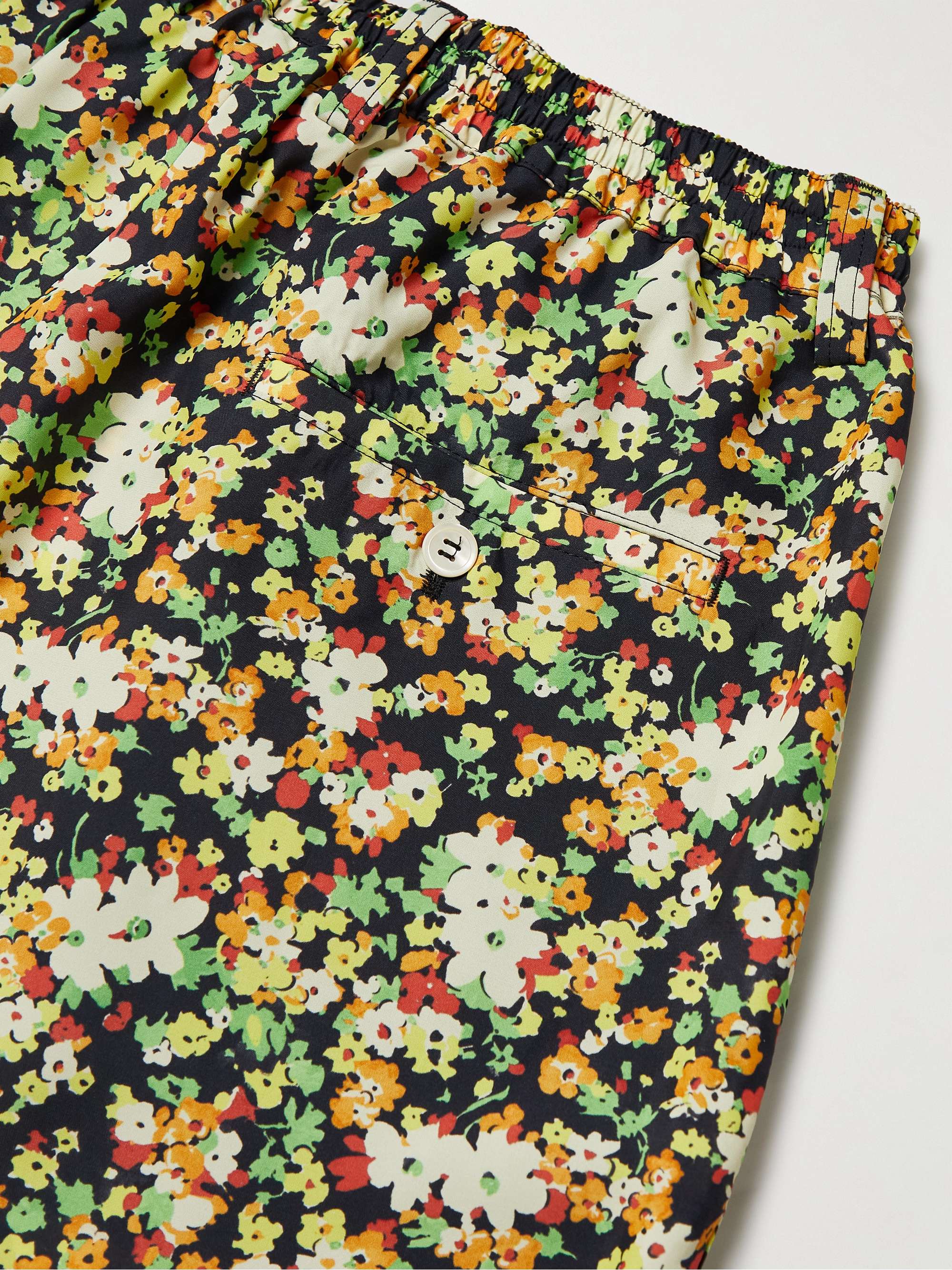 MARNI Wide-Leg Pleated Floral-Print Woven Bermuda Shorts