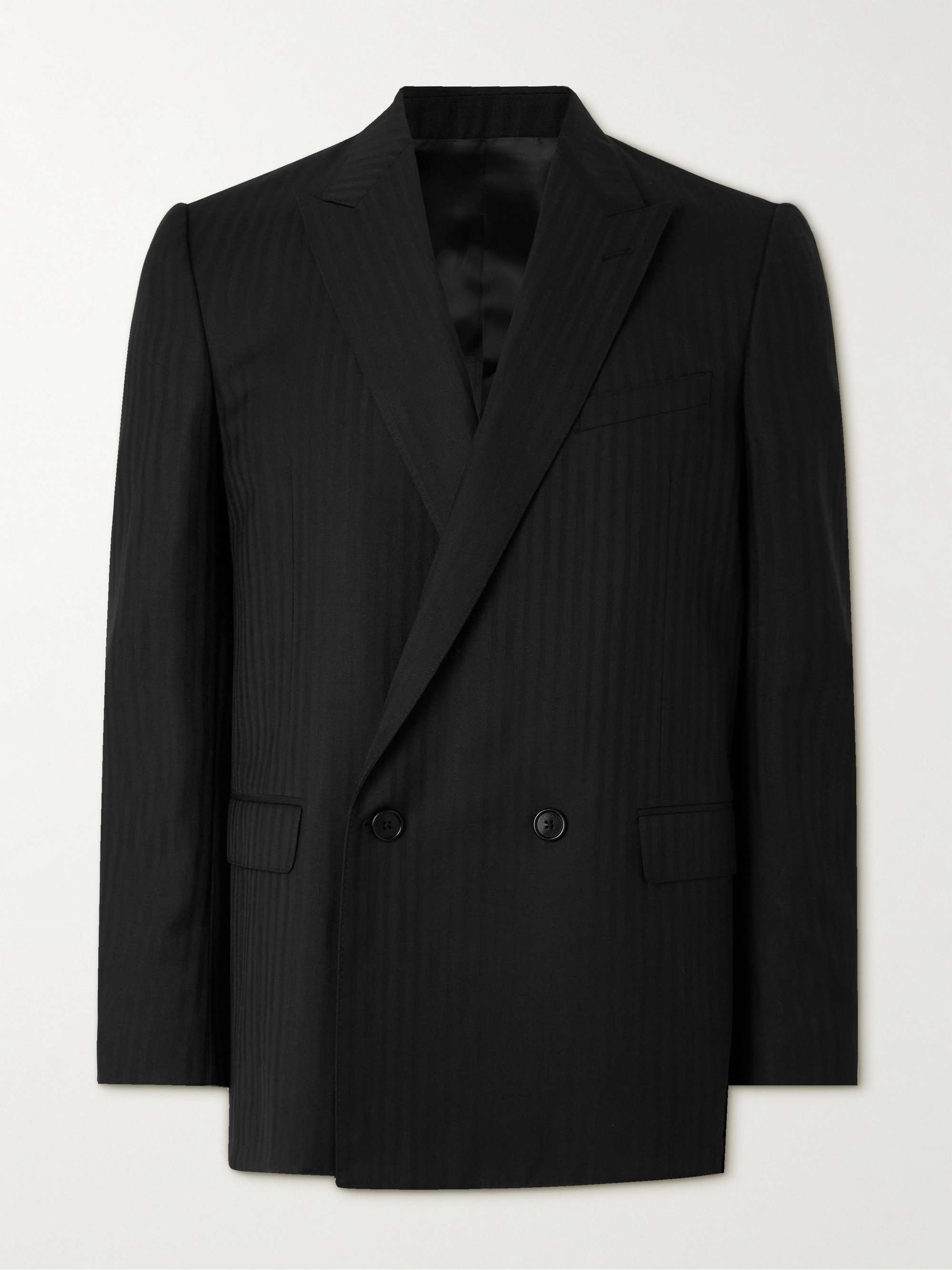CELINE HOMME Double-Breasted Striped Wool and Mohair-Blend Blazer