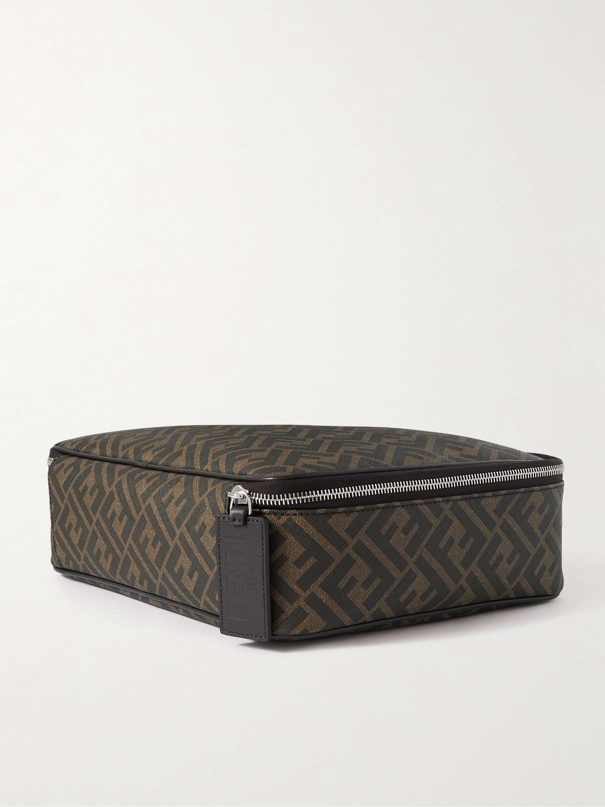 FENDI Leather-Trimmed Coated-Canvas Pouch