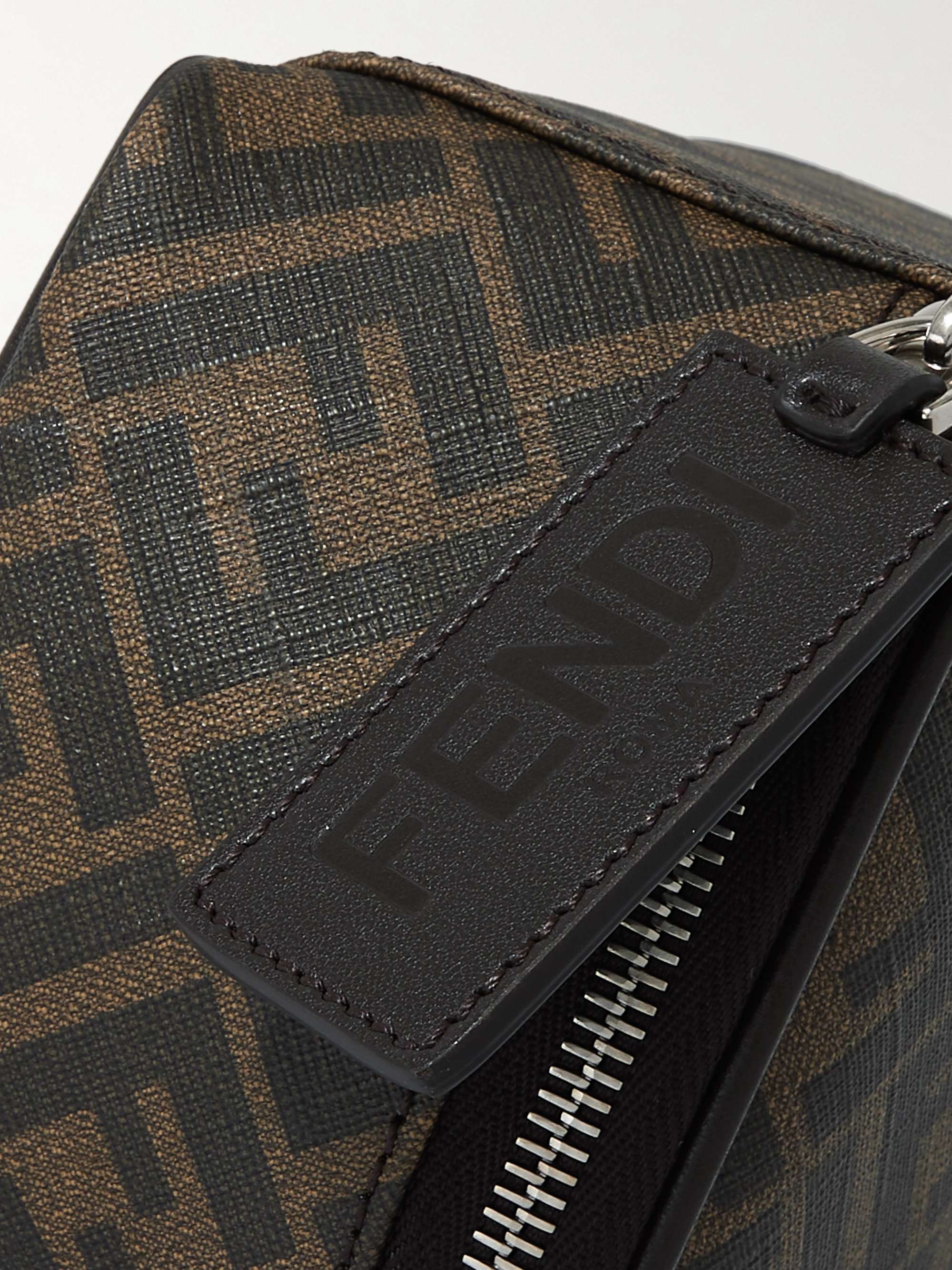 FENDI Leather-Trimmed Coated-Canvas Pouch