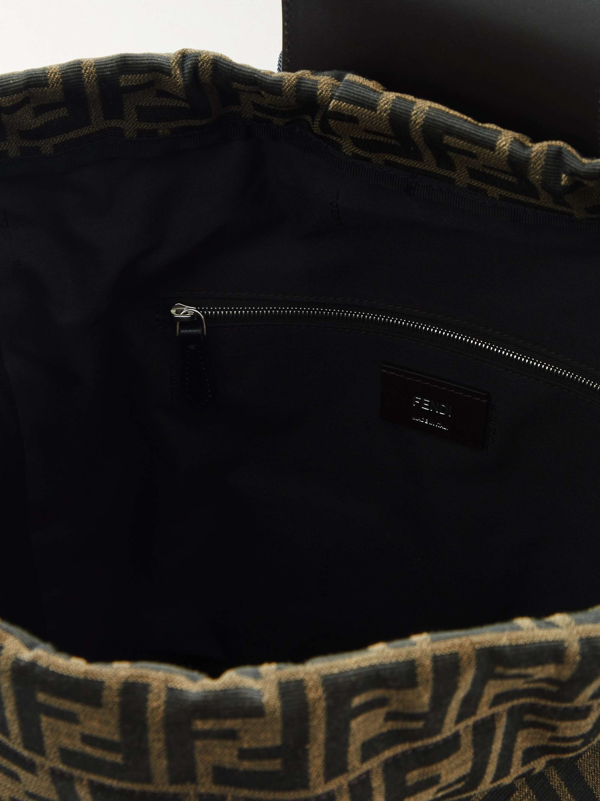 FENDI Leather-Trimmed Logo-Jacquard Canvas Backpack