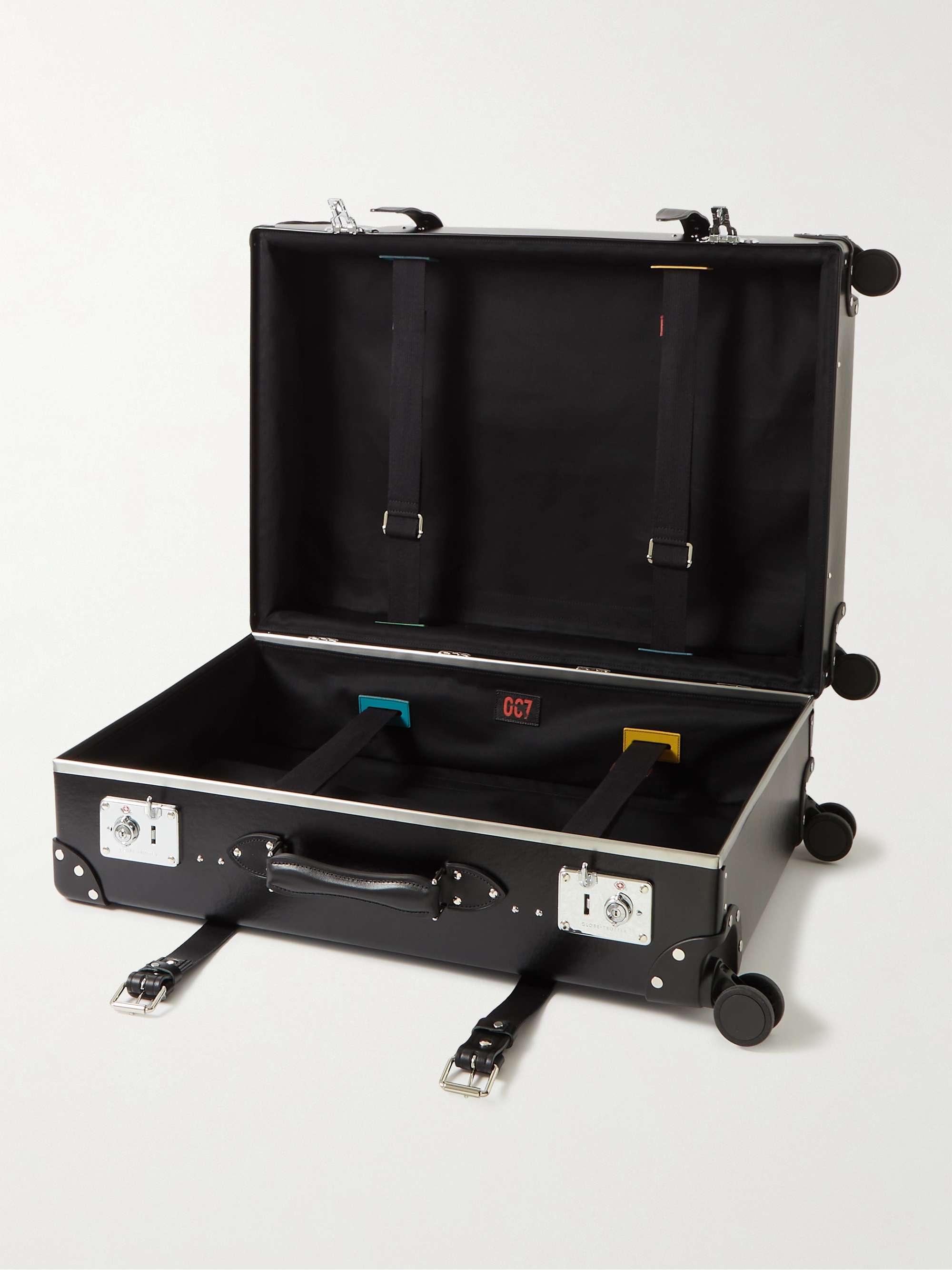 Black + Dr. No Printed Large Check-In Leather-Trimmed Trolley Suitcase