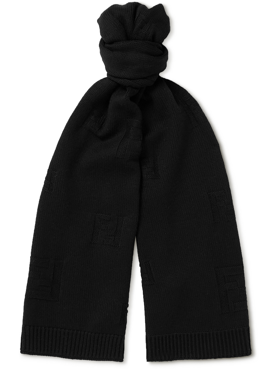 Fendi Logo-jacquard Wool Scarf In Black