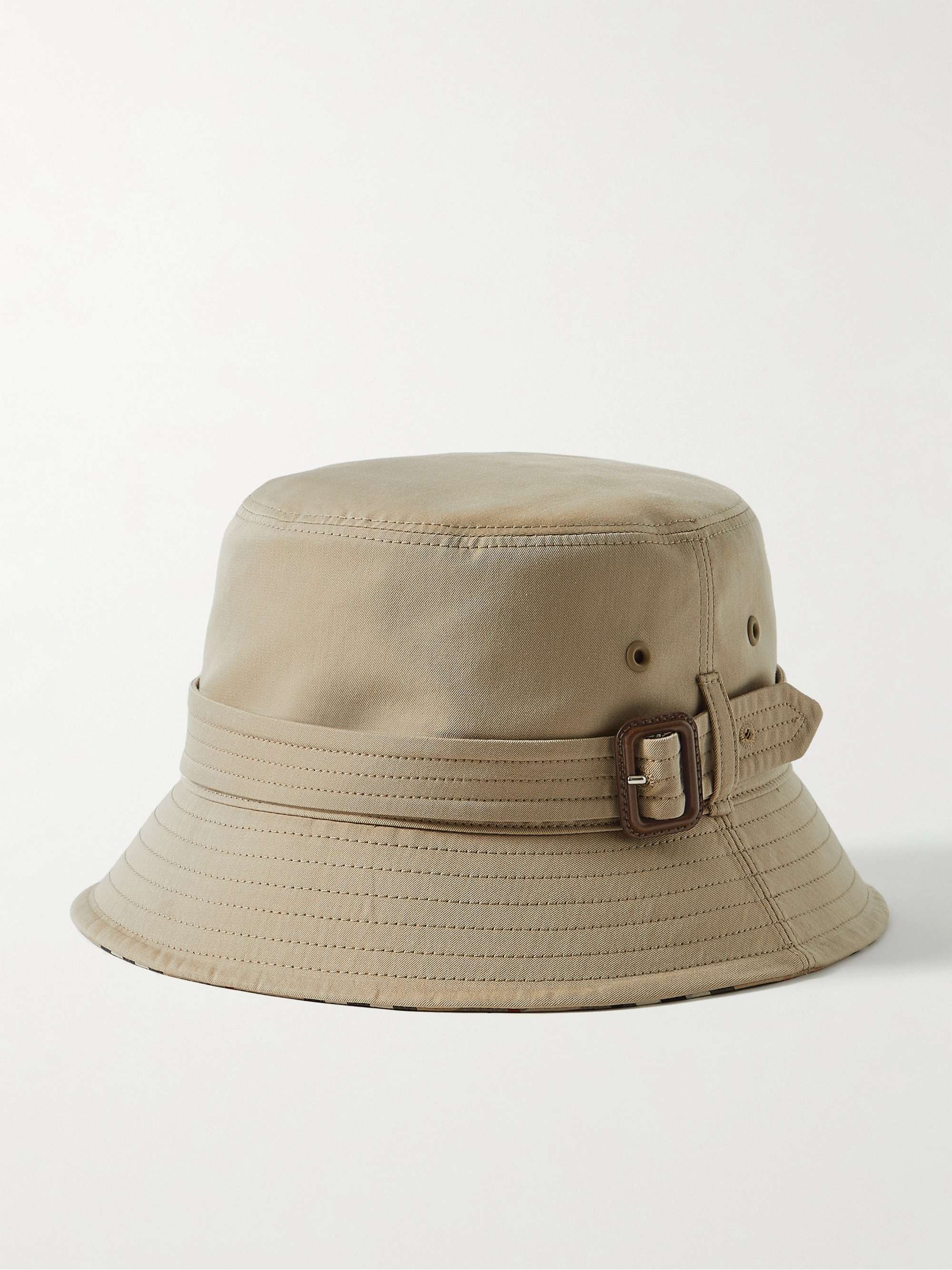 BURBERRY Leather-Trimmed Cotton-Twill Bucket Hat