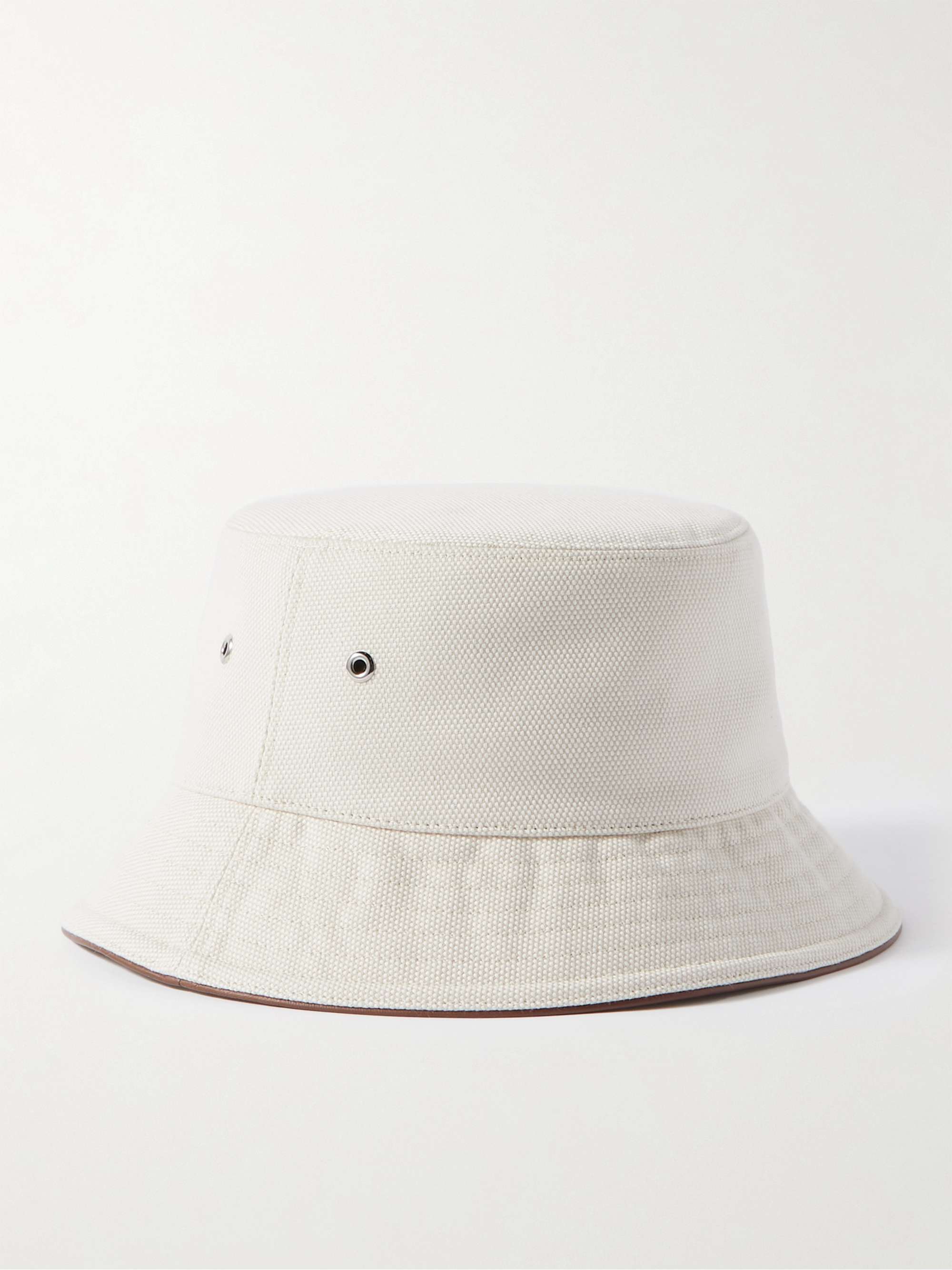 BURBERRY Logo-Embroidered Leather-Trimmed Cotton-Canvas Bucket Hat
