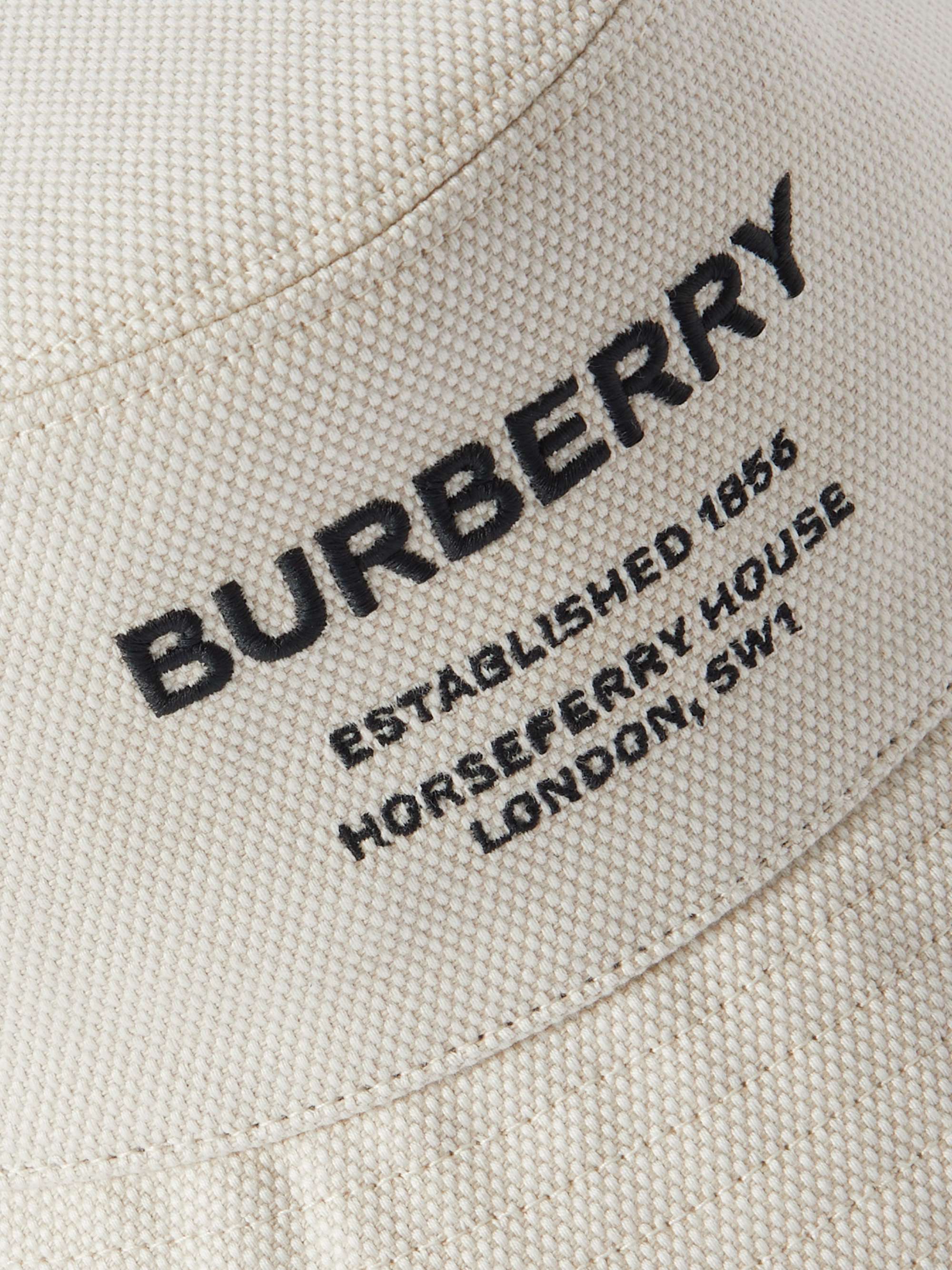 BURBERRY Logo-Embroidered Leather-Trimmed Cotton-Canvas Bucket Hat