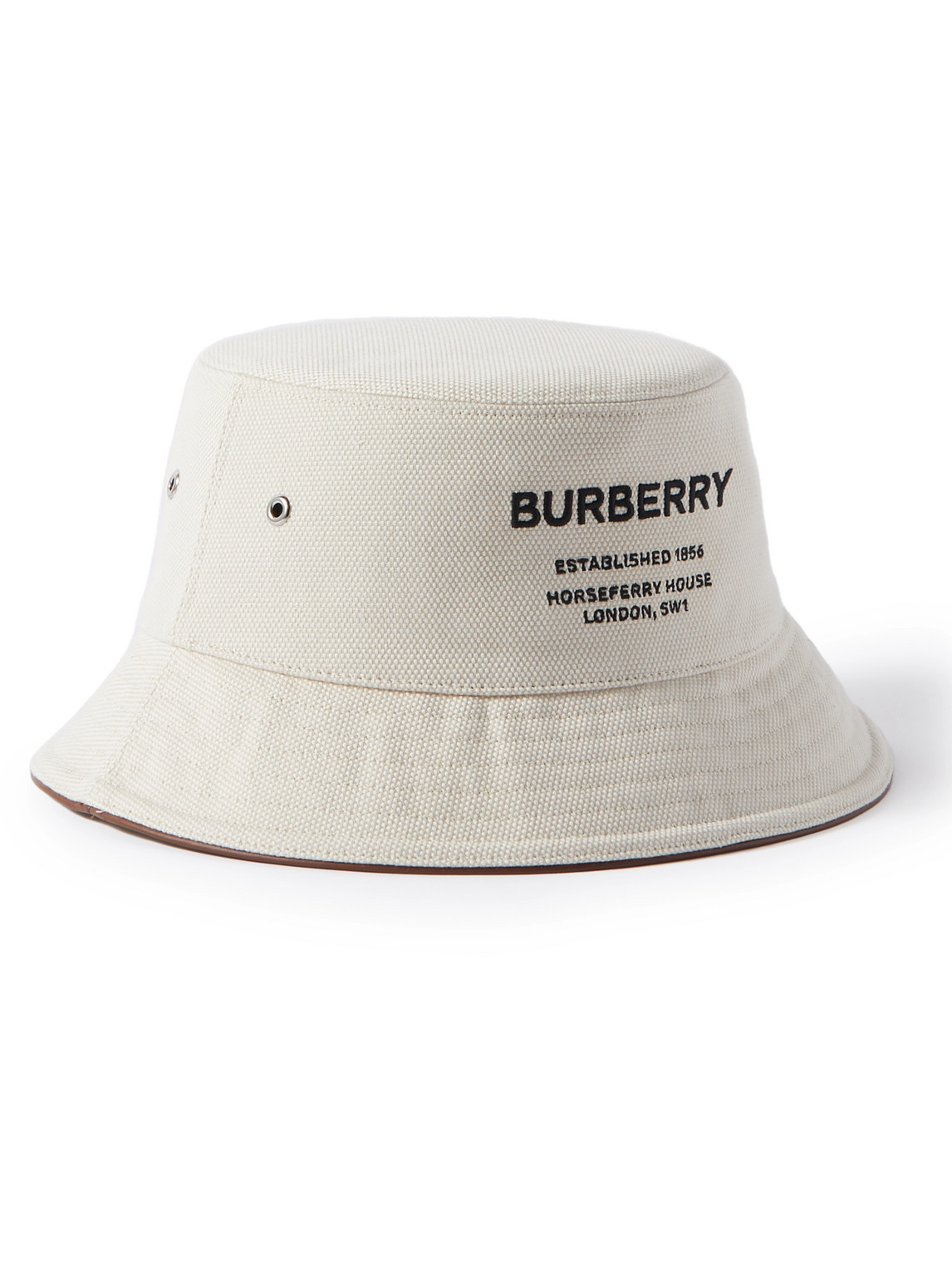Logo-Embroidered Leather-Trimmed Cotton-Canvas Bucket Hat
