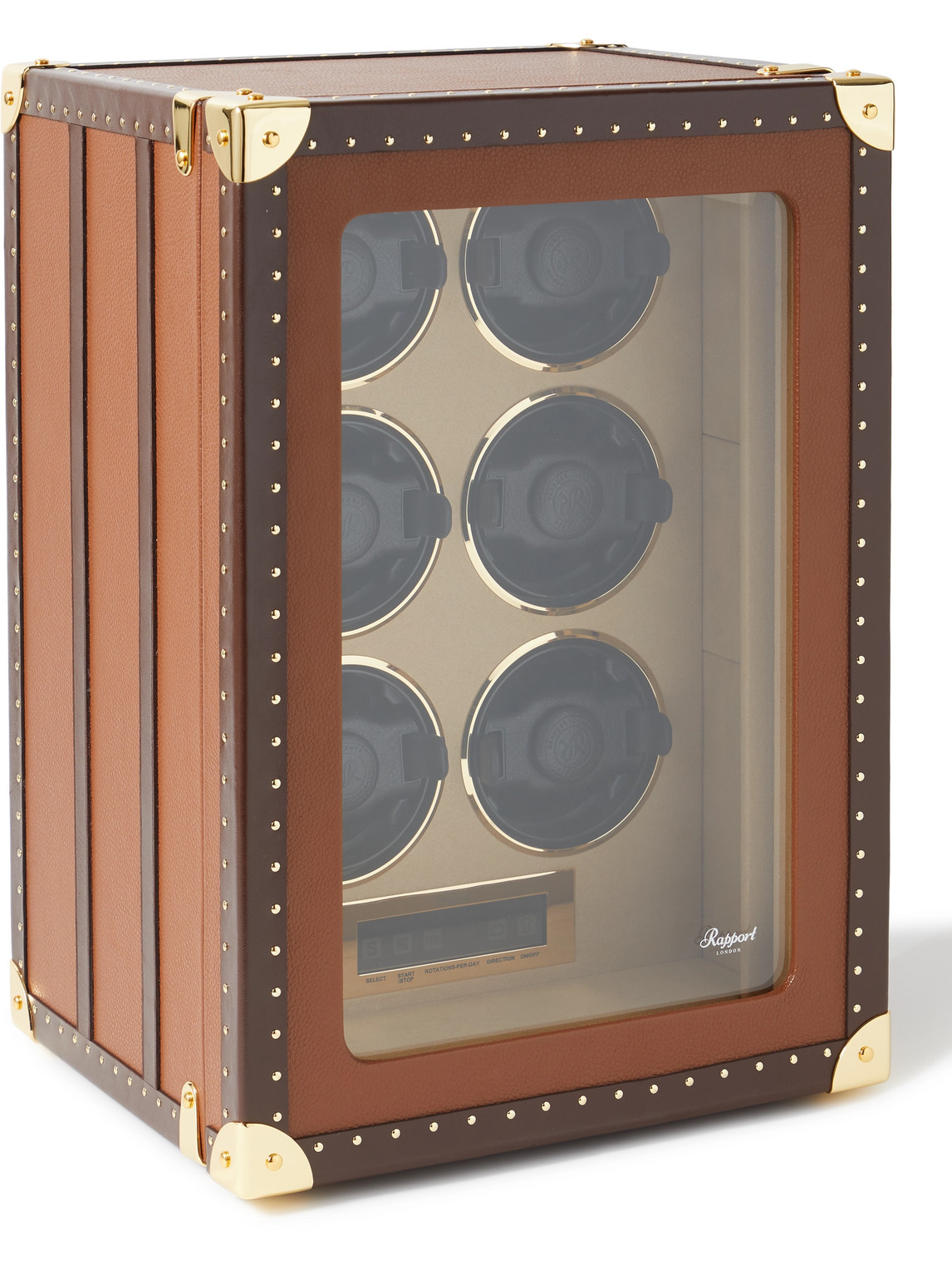 Rapport London Romer Studded Leather-wrapped Cedar And Glass Watch Winder In Brown