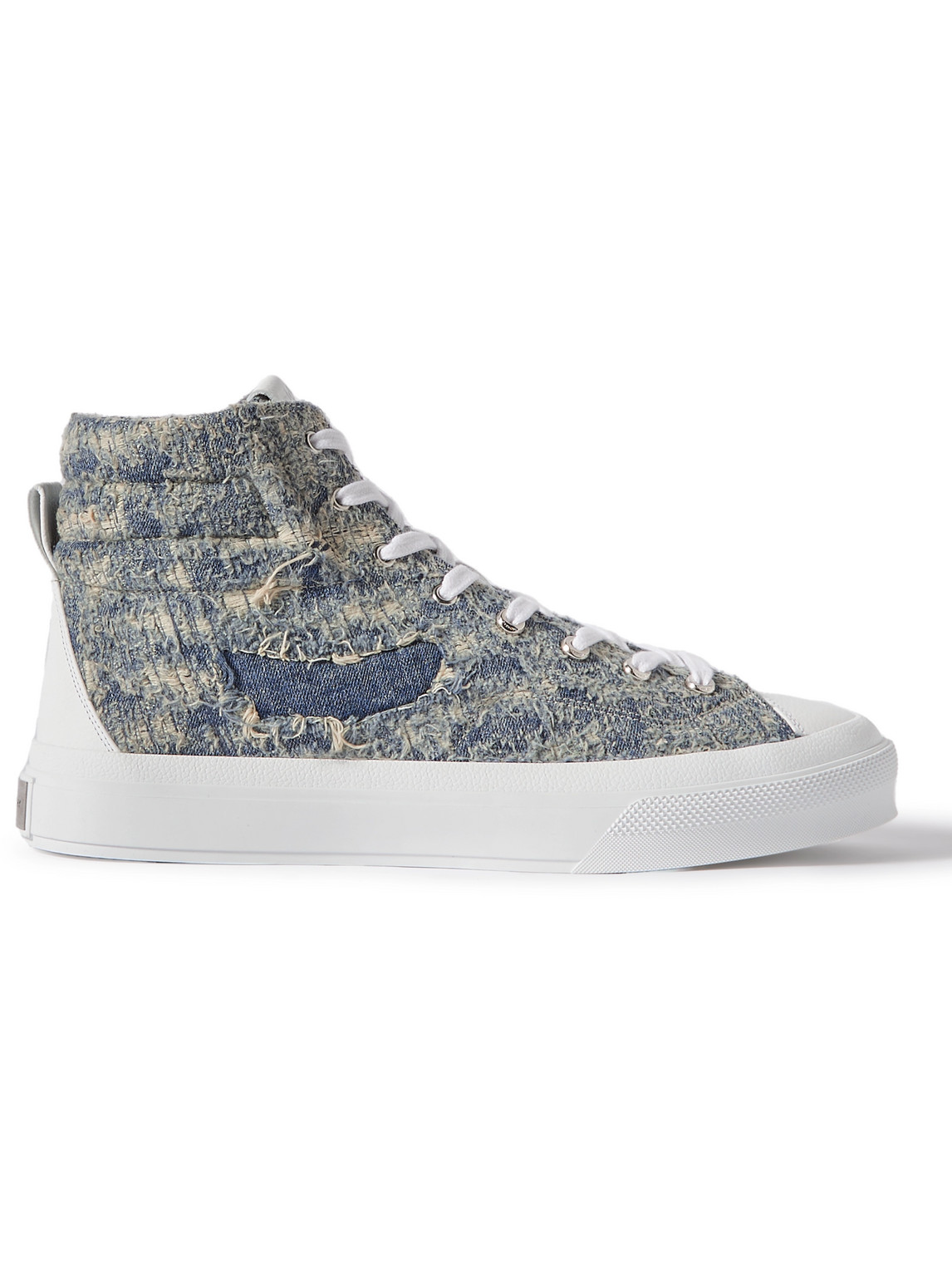 Givenchy City Leather-Trimmed Distressed Denim High-Top Sneakers