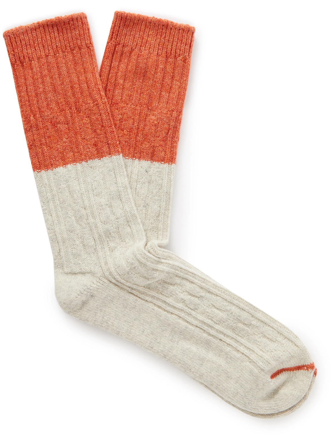 Thunders Love Colour-block Cable-knit Wool-blend Socks In Orange