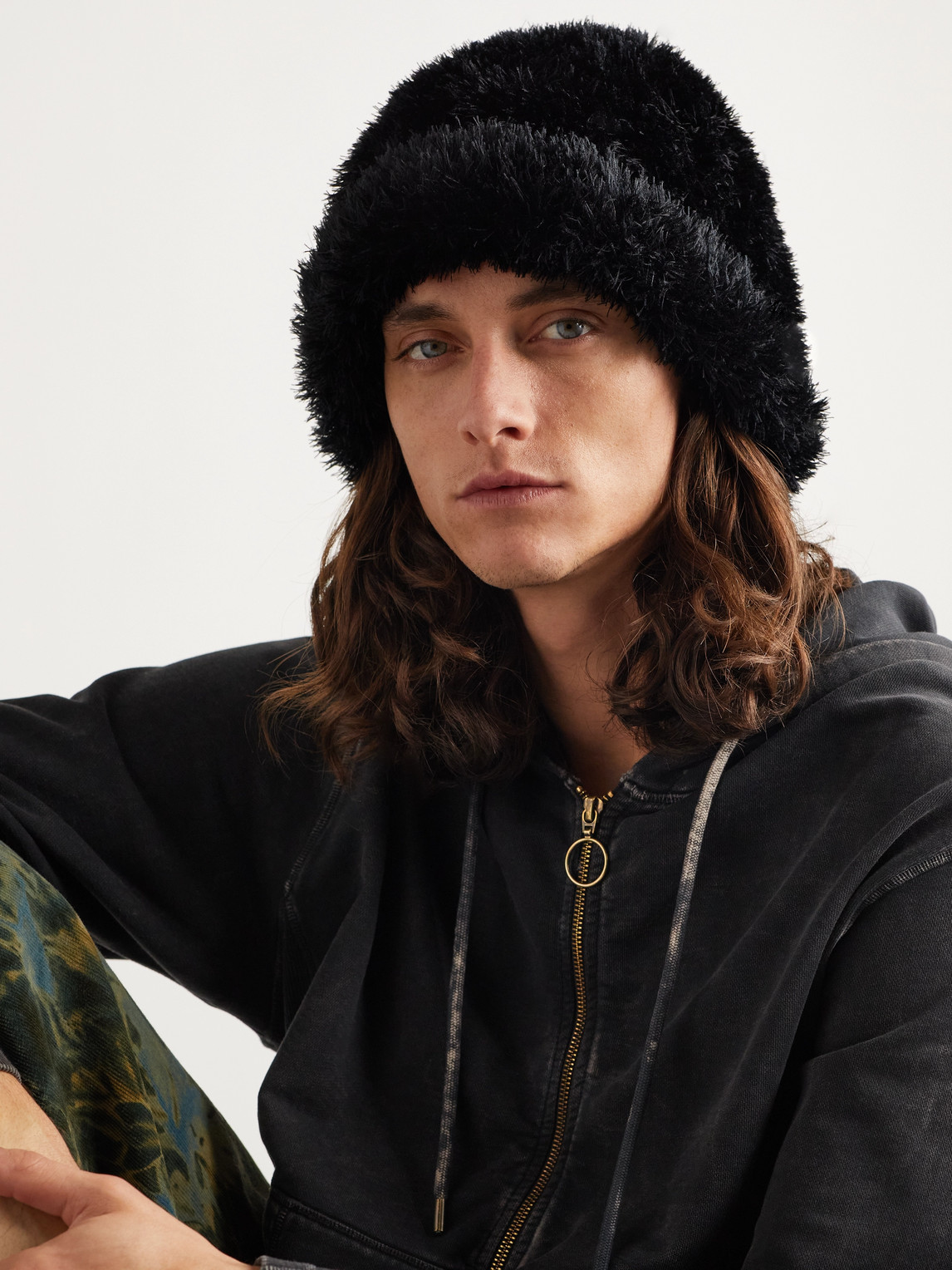 Nicholas Daley Hand Knit Fuzzy Hat In Black | ModeSens