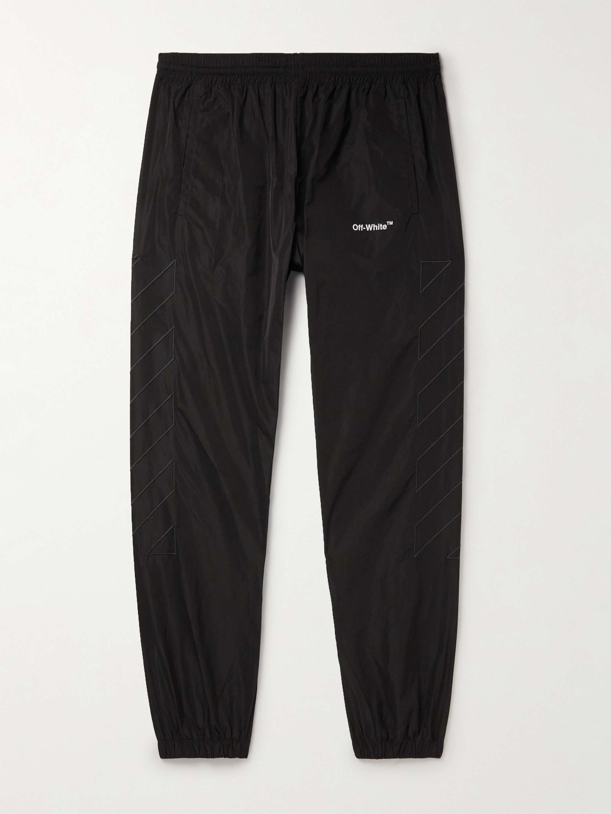OFF-WHITE Tapered Logo-Print Embroidered Shell Track Pants,Black