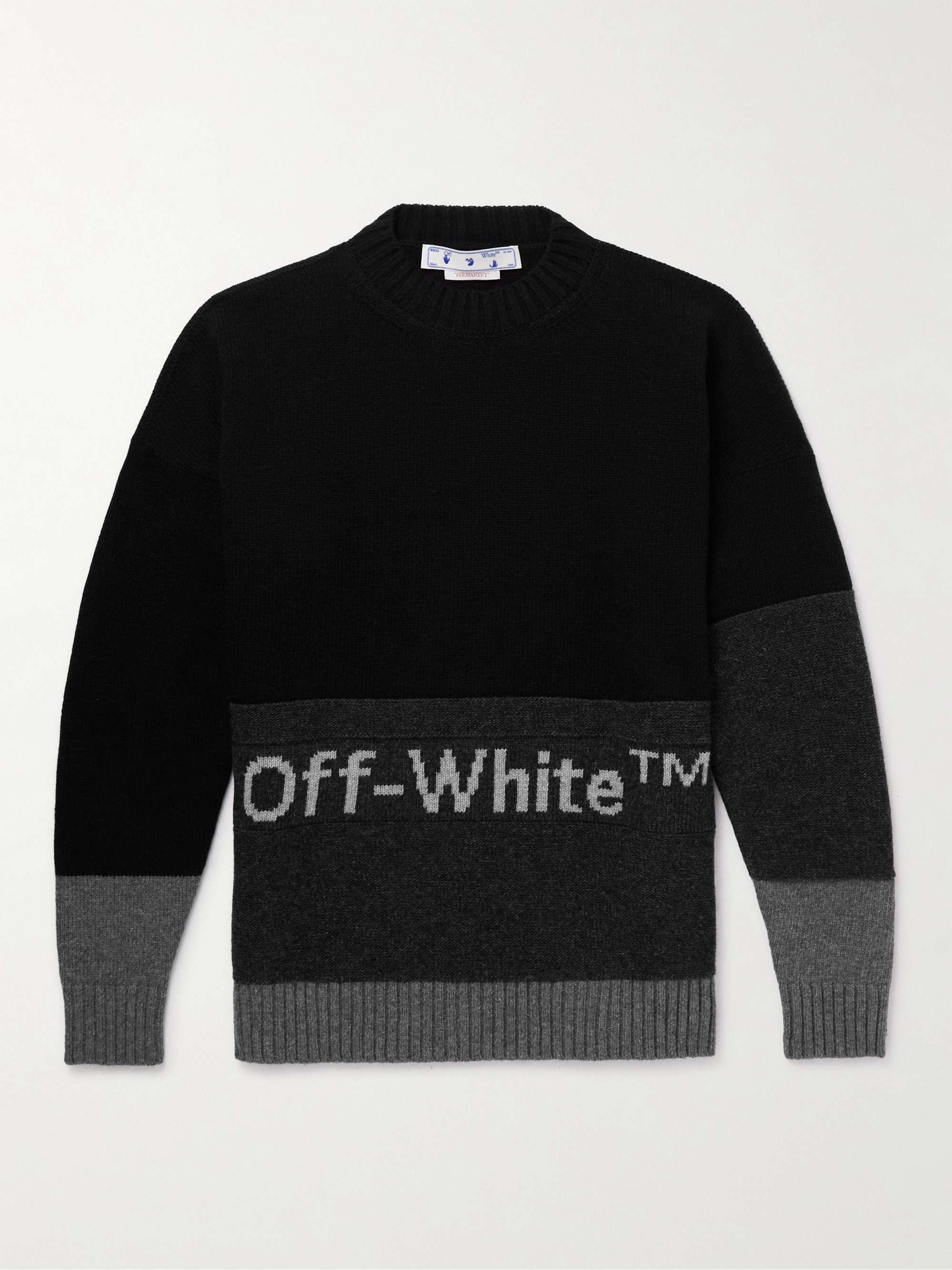 OFF-WHITE Logo-Intarsia Colour-Block Wool Sweater,Black
