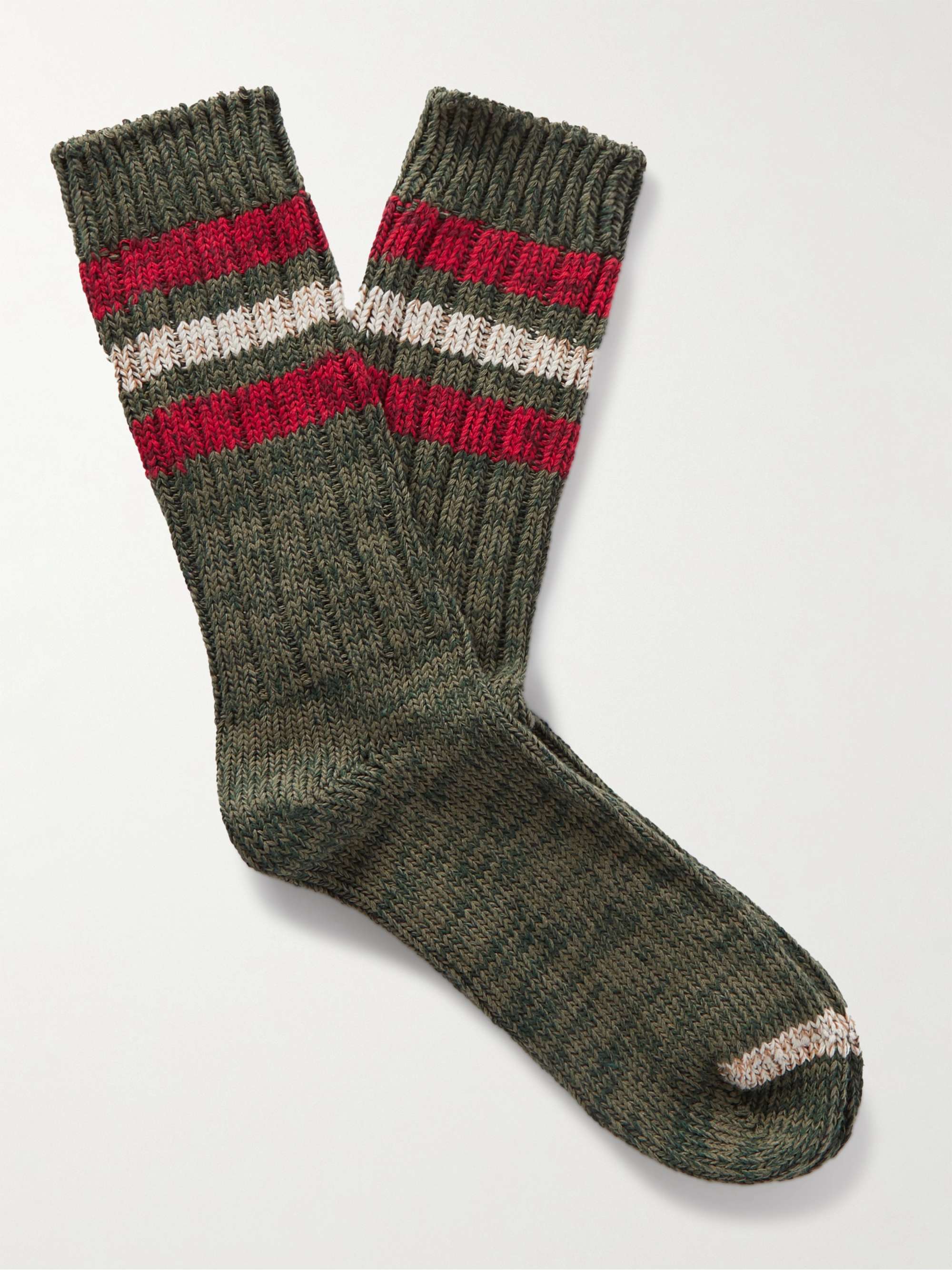 THUNDERS LOVE Ribbed Striped Recycled Cotton-Blend Socks