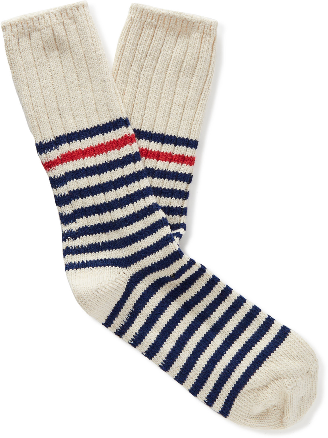 Thunders Love Marine Striped Ribbed Recycled Cotton-blend Socks In White