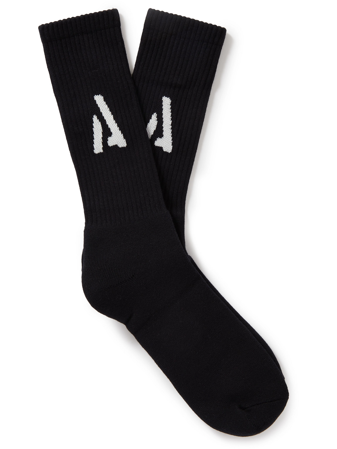 Applied Art Forms Decka Uu2-1 Logo-intarsia Ribbed Cotton Socks In Black
