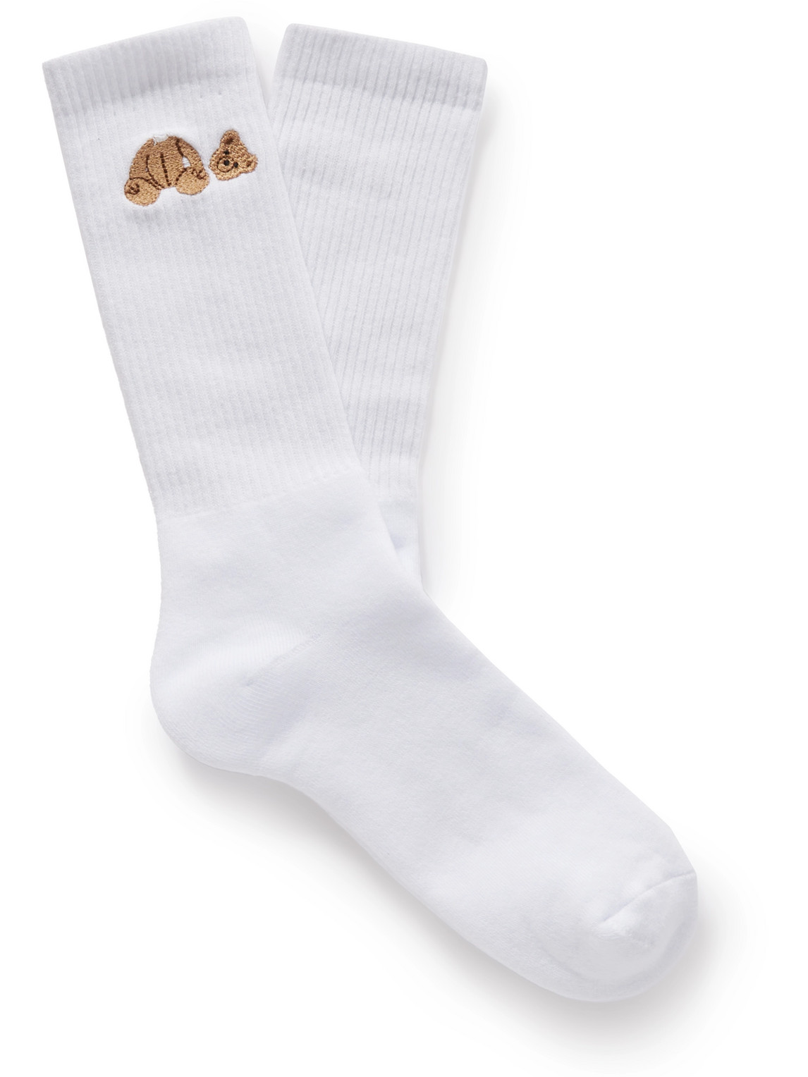 Embroidered Ribbed Cotton-Blend Socks