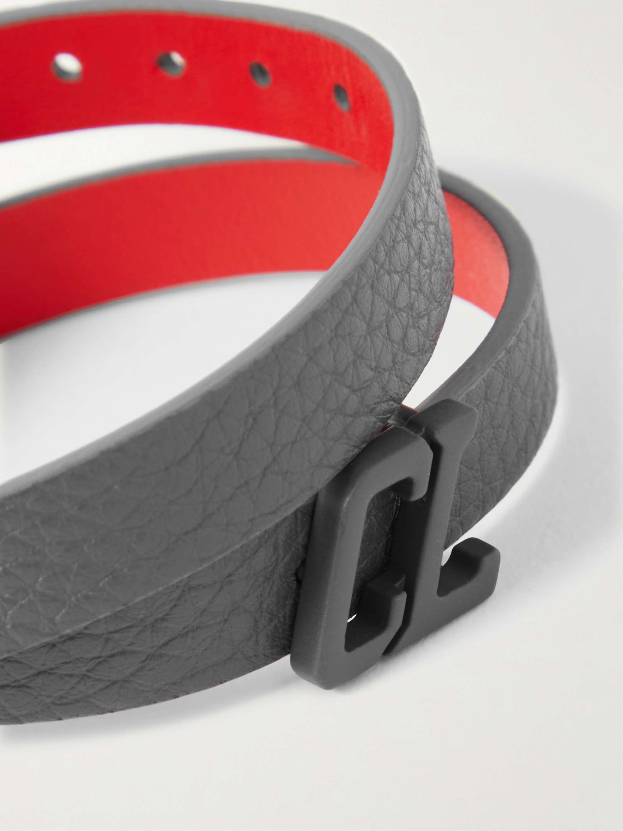 CHRISTIAN LOUBOUTIN Full-Grain Leather and Gunmetal-Tone Wrap Bracelet