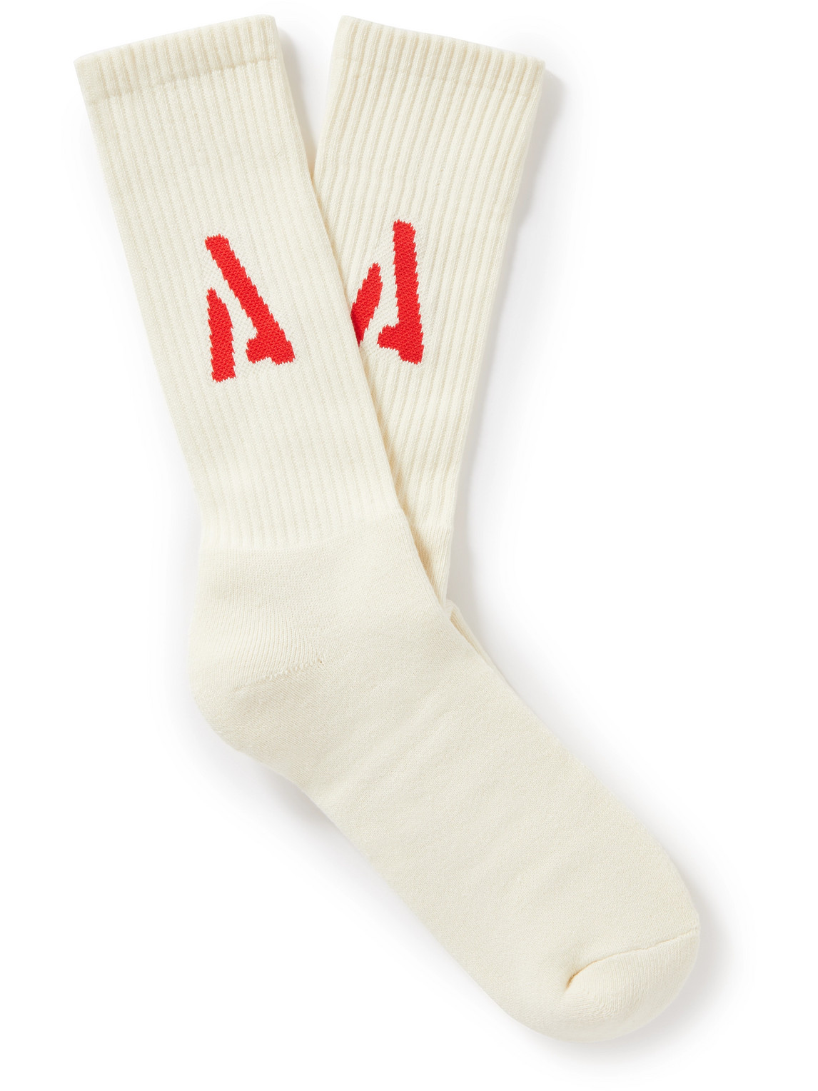 Applied Art Forms Decka Uu2-1 Logo-intarsia Ribbed Cotton Socks In White