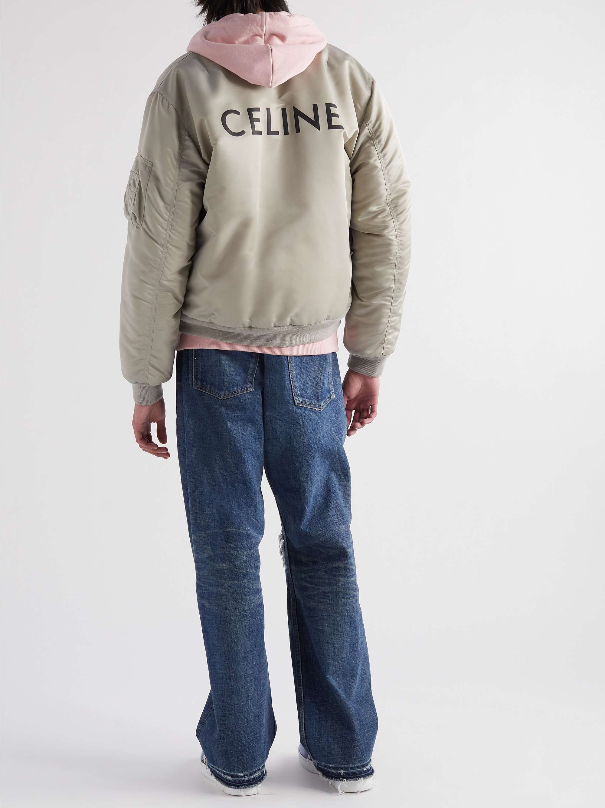 CELINE HOMME Logo-Print Chain-Embellished Nylon Bomber Jacket