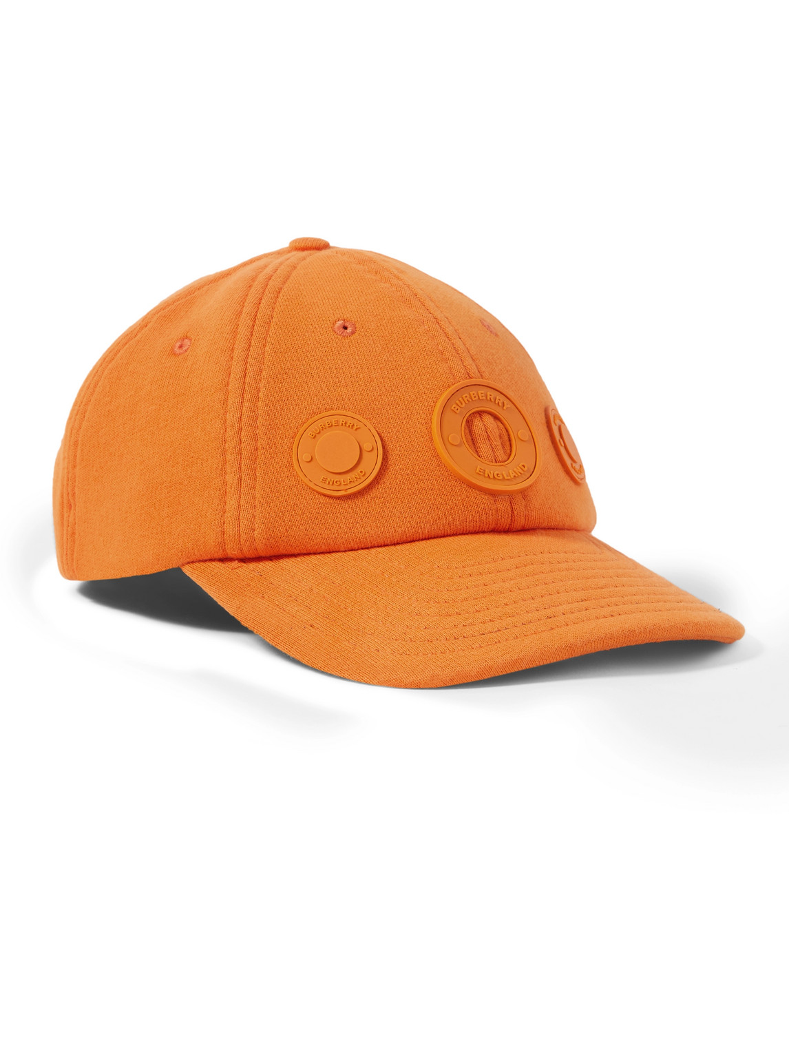 Burberry Logo-appliquéd Rubber-trimmed Cotton-jersey Baseball Cap In Orange