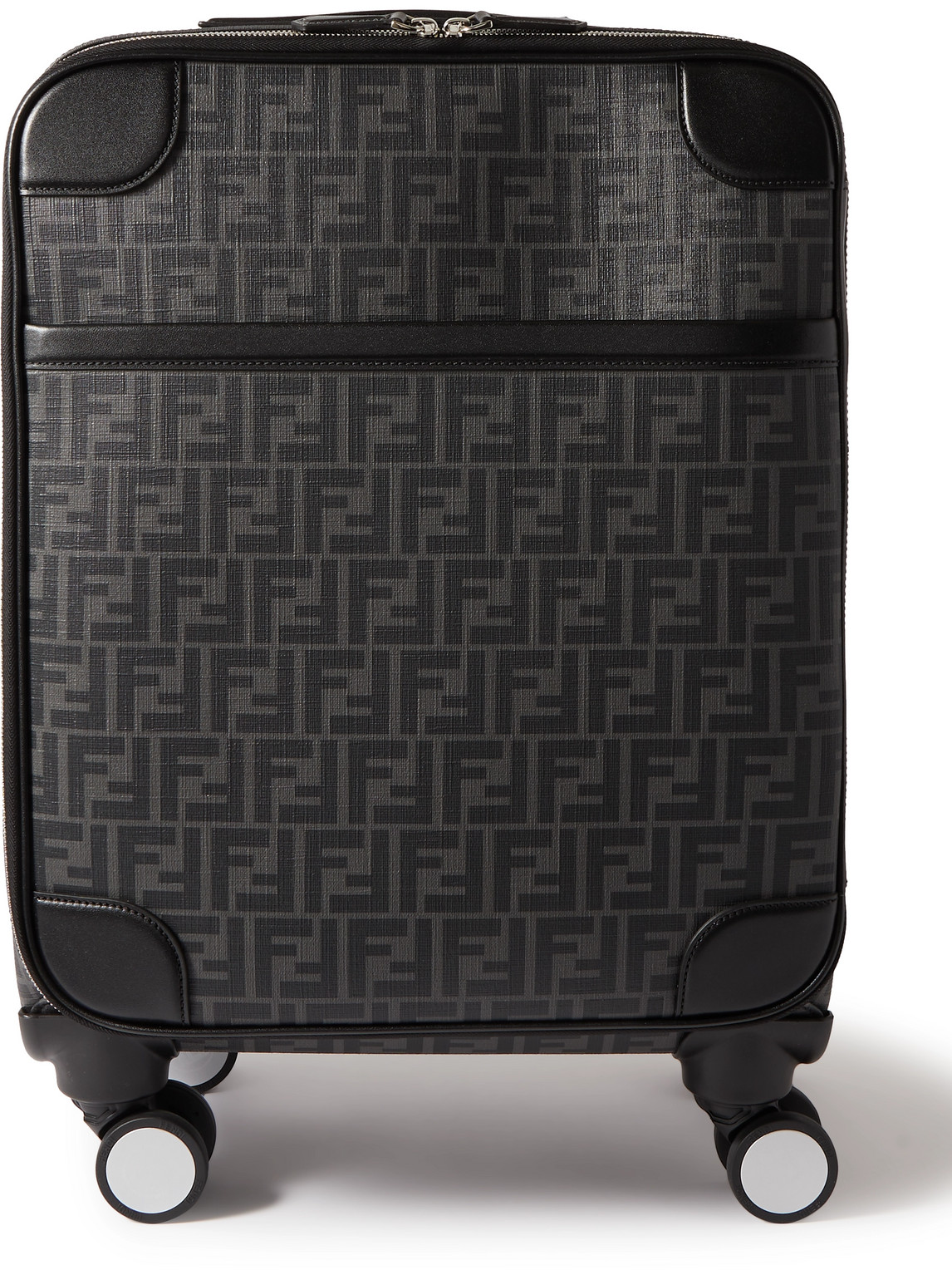 Leather-trimmed Logo-jacquard Canvas Suitcase In Black