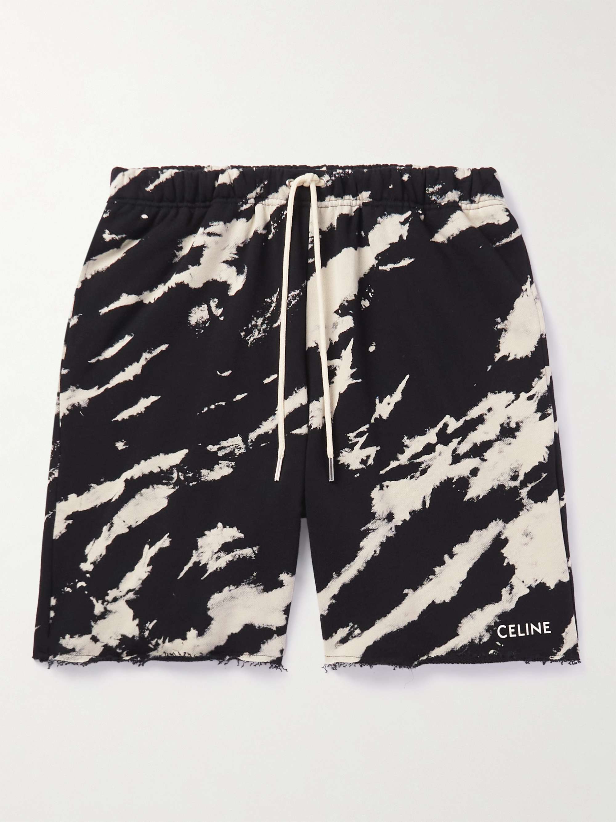 CELINE HOMME Straight-Leg Tie-Dyed Logo-Print Cotton-Jersey Drawstring Shorts