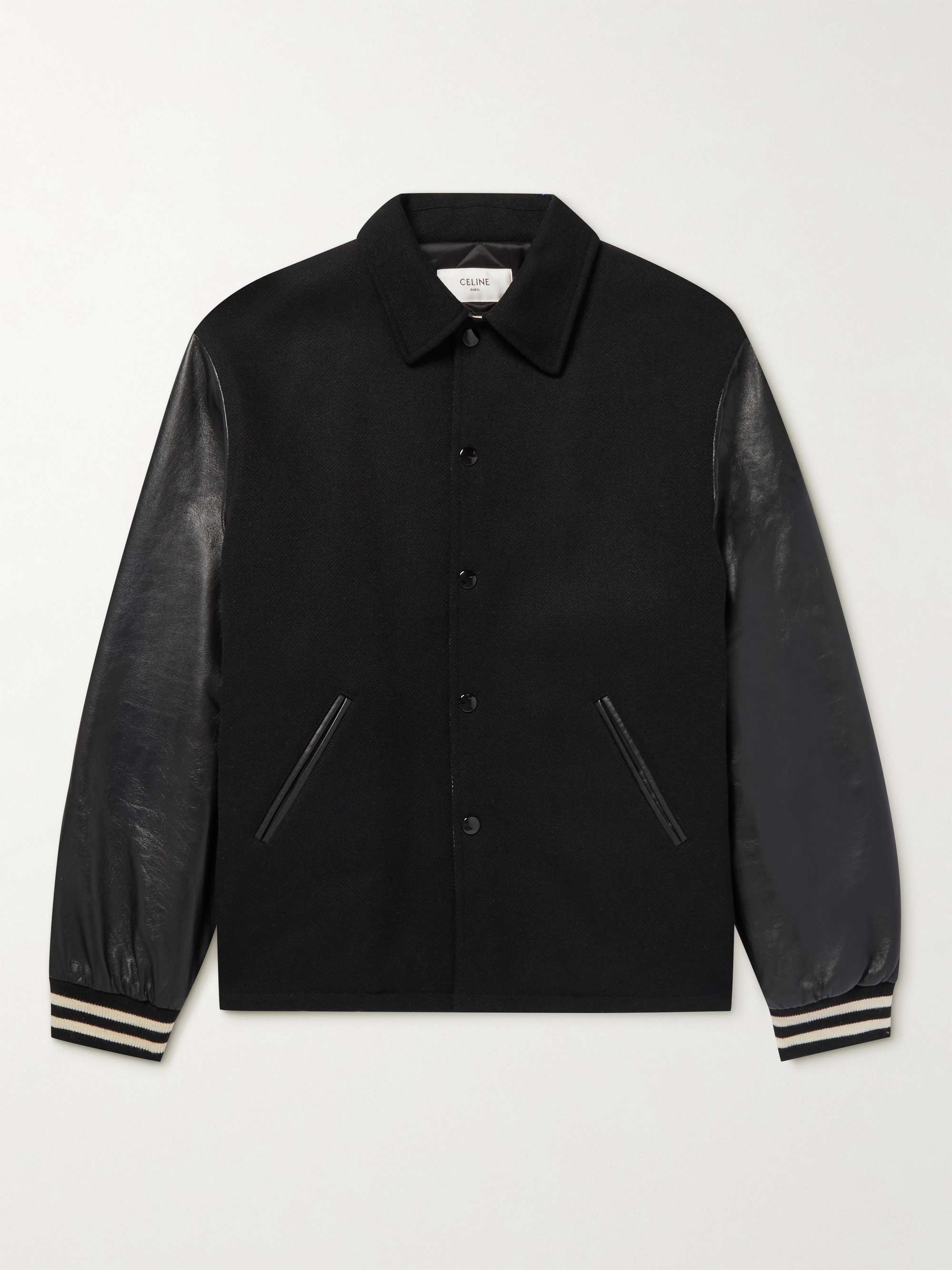 CELINE HOMME Embellished Appliquéd Mohair-Blend and Leather Bomber Jacket