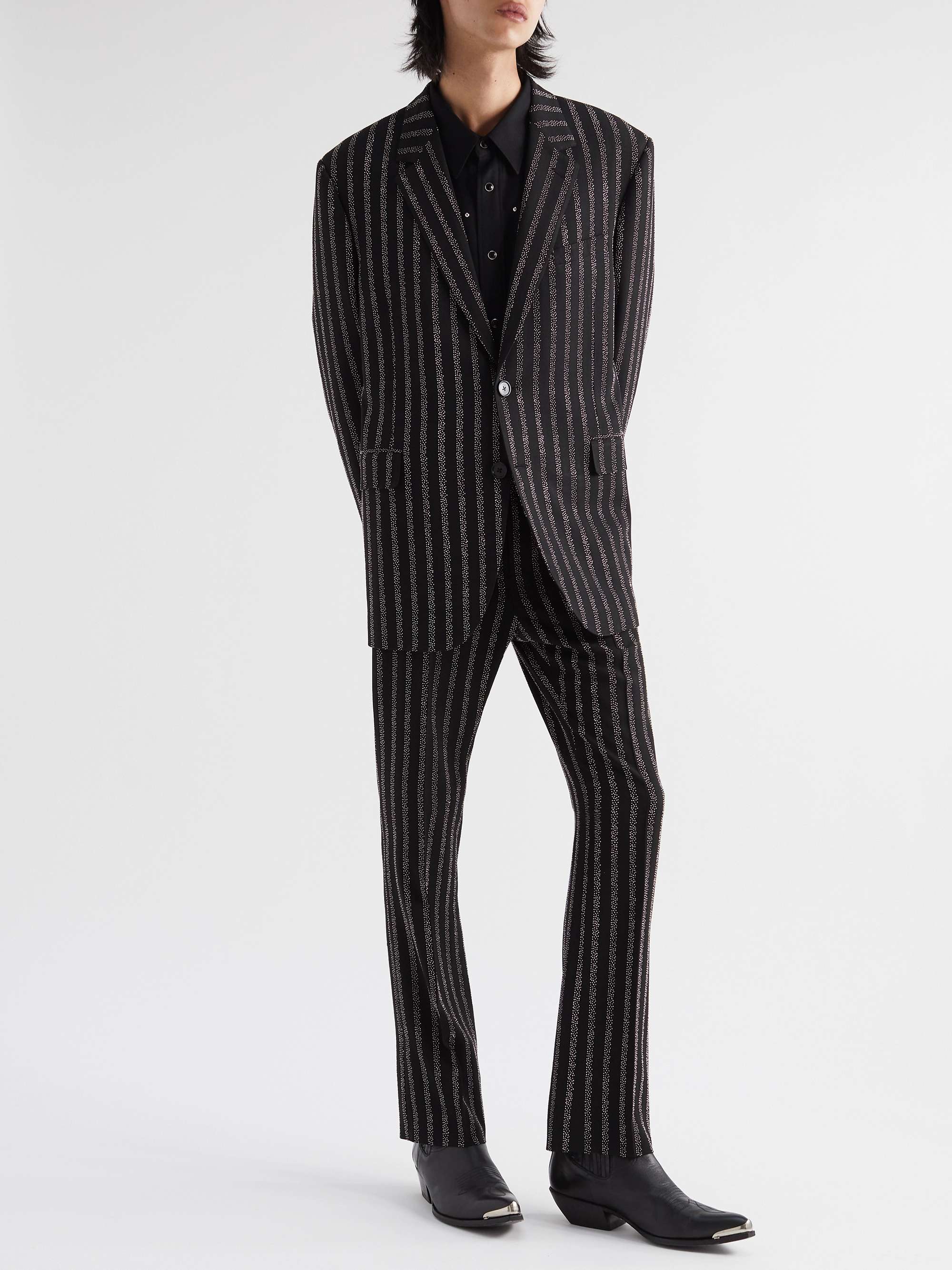 CELINE HOMME Slim-Fit Embellished Striped Crepe Trousers