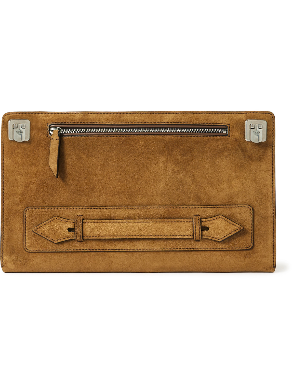 Metier Runaway Leather-trimmed Suede Pouch In Brown