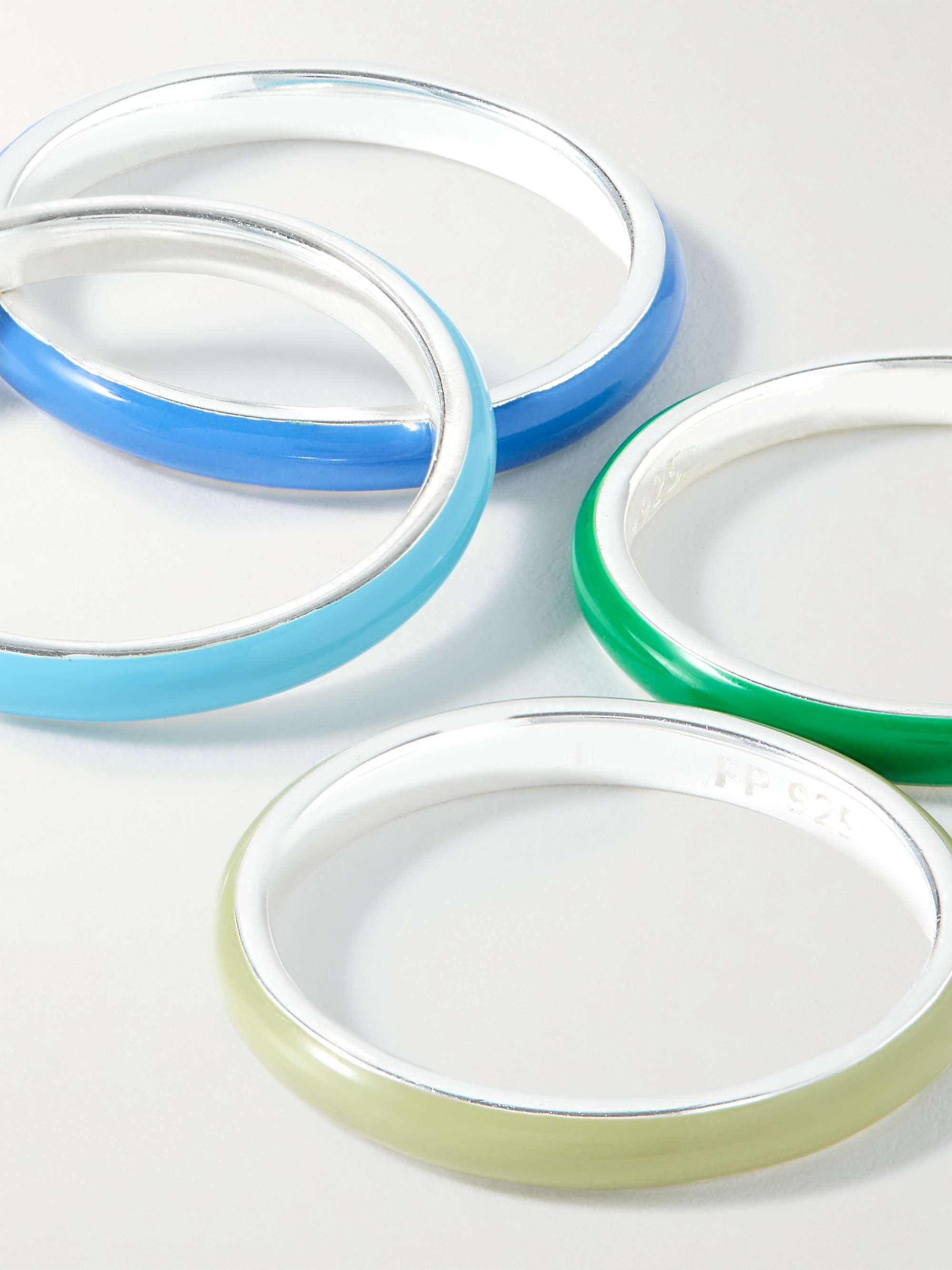 FRY POWERS The Cool Set Rainbow Set of Four Sterling Silver and Enamel Rings