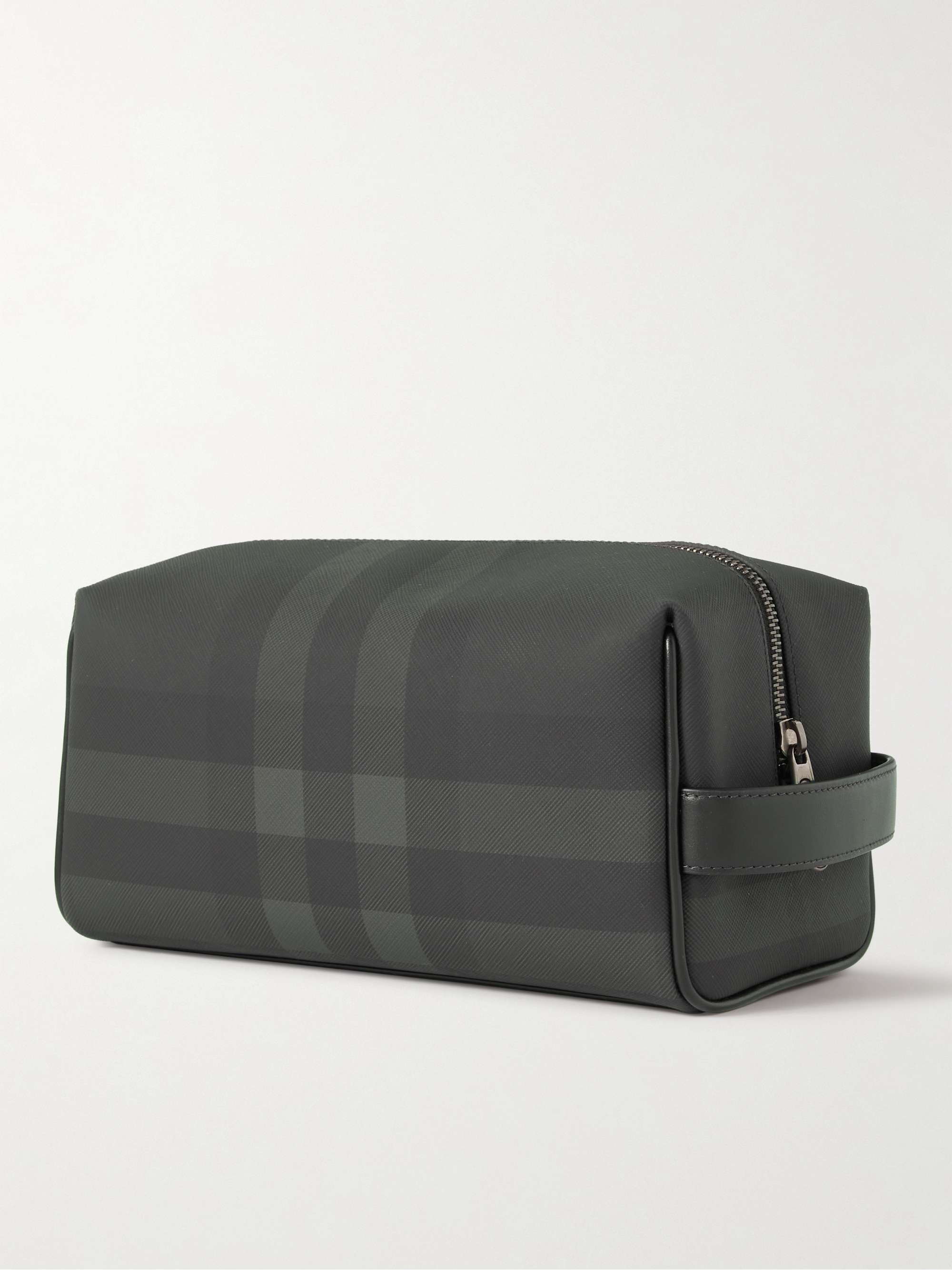 BURBERRY Leather-Trimmed Checked Coated-Canvas Wash Bag