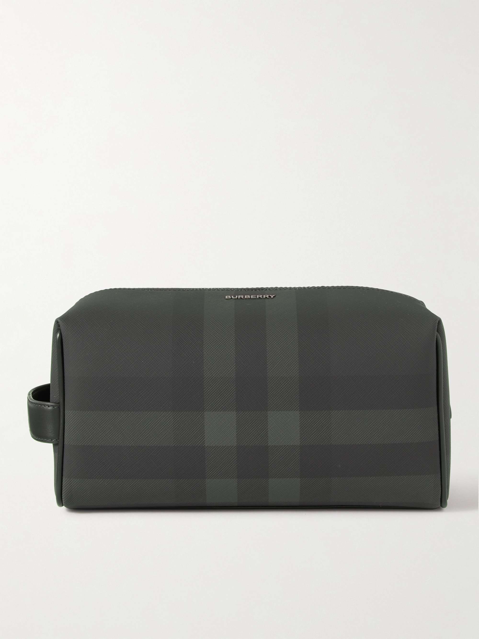 BURBERRY Leather-Trimmed Checked Coated-Canvas Wash Bag