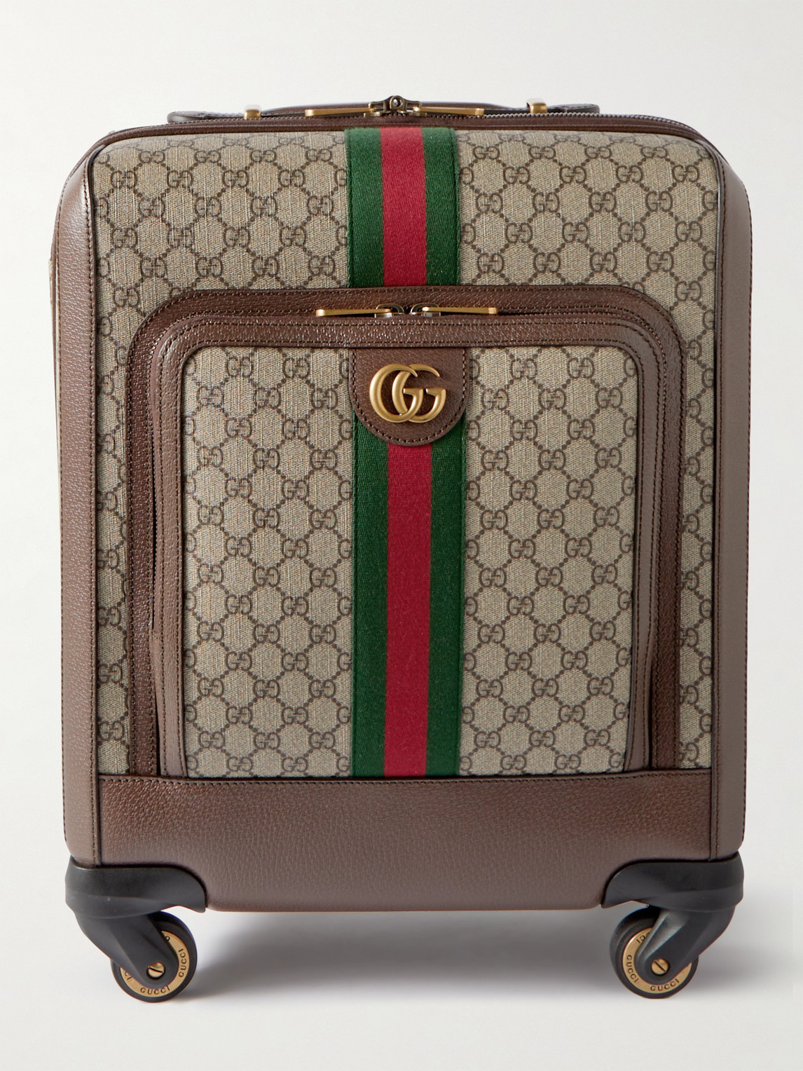 Gucci Savoy Leather-trimmed Printed Coated-canvas Suitcase In Brown