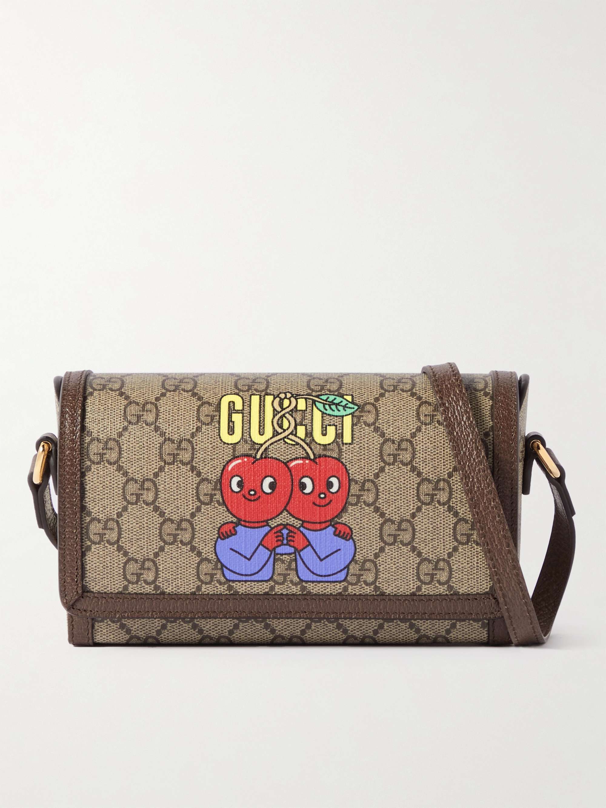 GUCCI Mini Leather-Trimmed Printed Monogrammed Coated-Canvas Messenger Bag