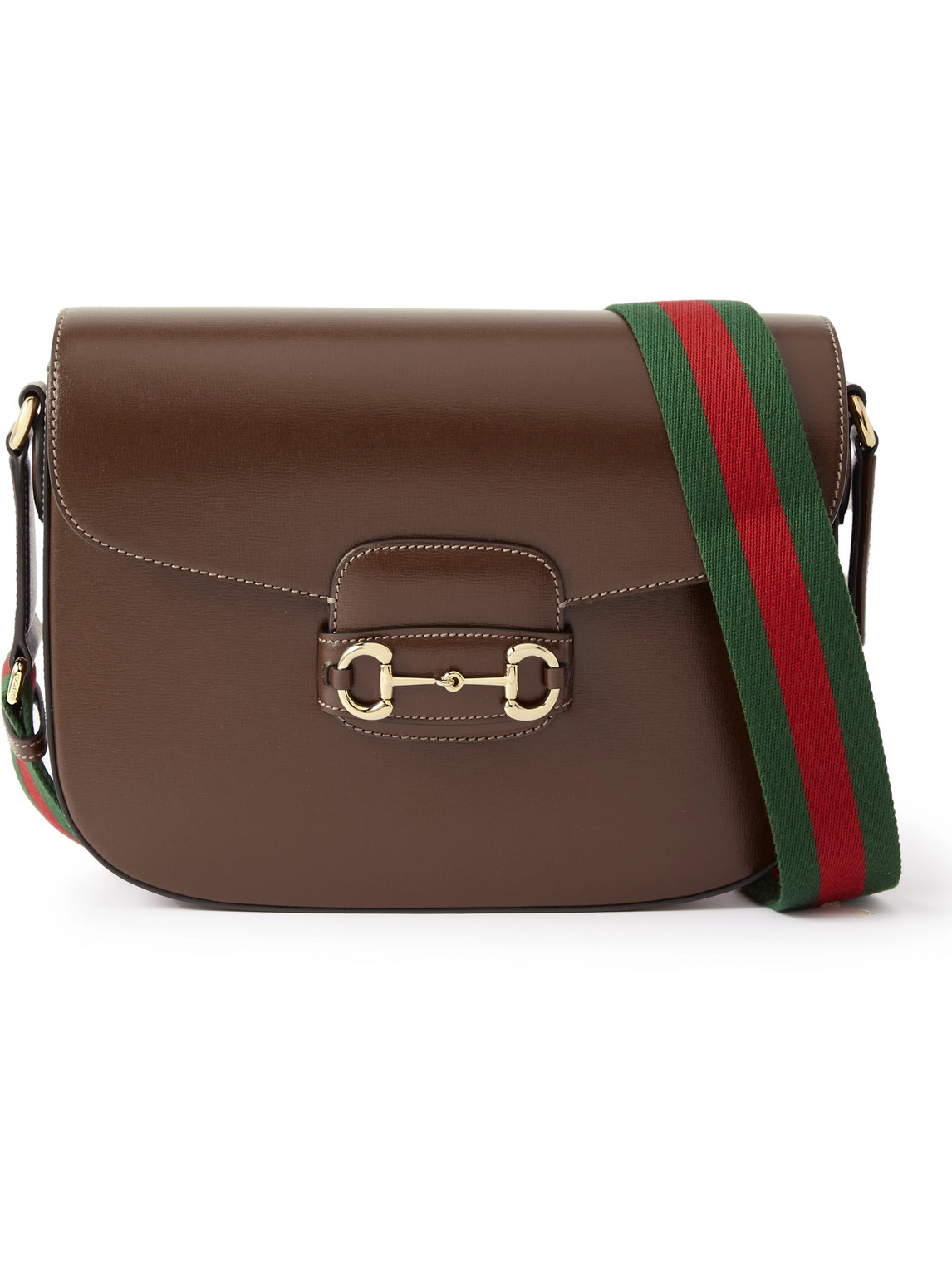 Horsebit-detailed Cross-grain Leather Messenger Bag In Brown