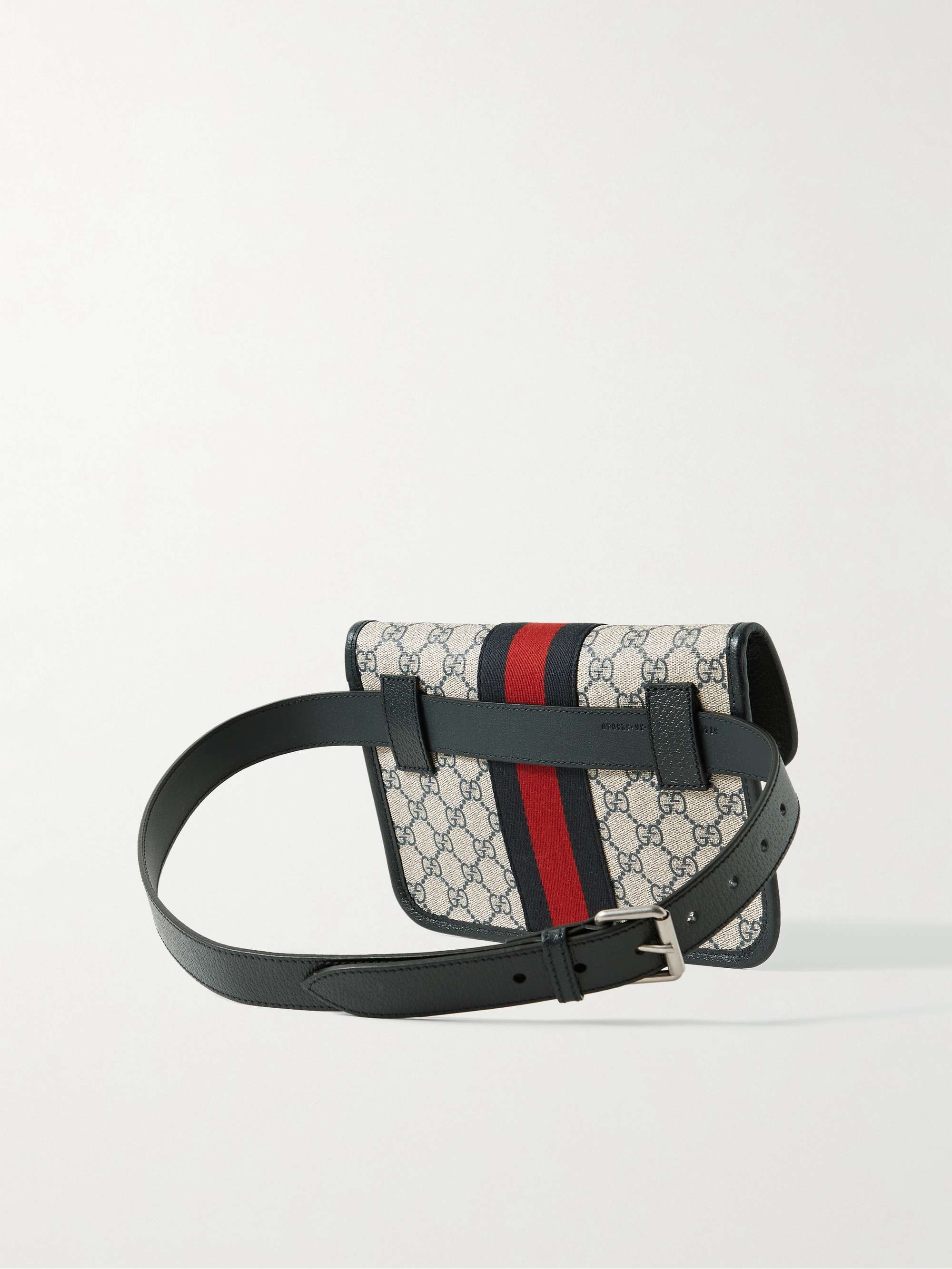 GUCCI Ophidia Leather and Webbing-Trimmed Monogrammed Supreme Coated-Canvas Belt Bag