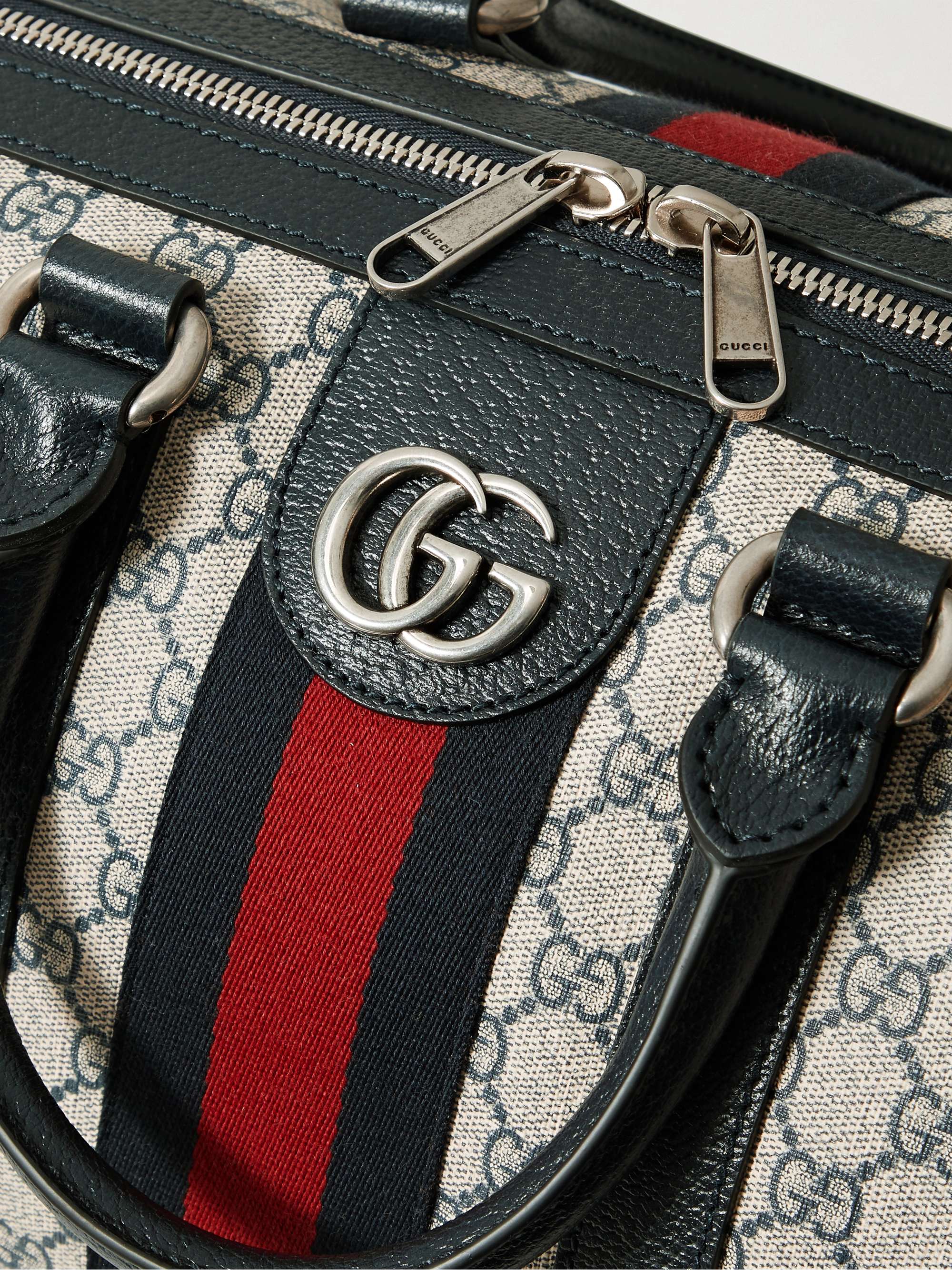 GUCCI Leather- and Webbing-Trimmed Monogrammed Supreme Coated-Canvas Duffle Bag