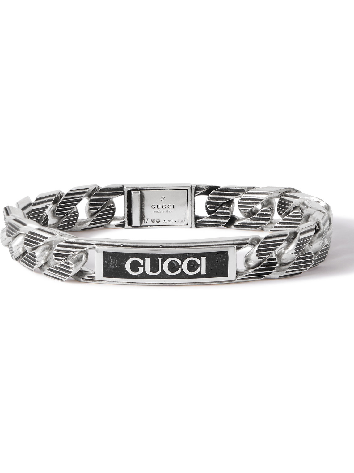 GUCCI STERLING SILVER AND ENAMEL CHAIN BRACELET