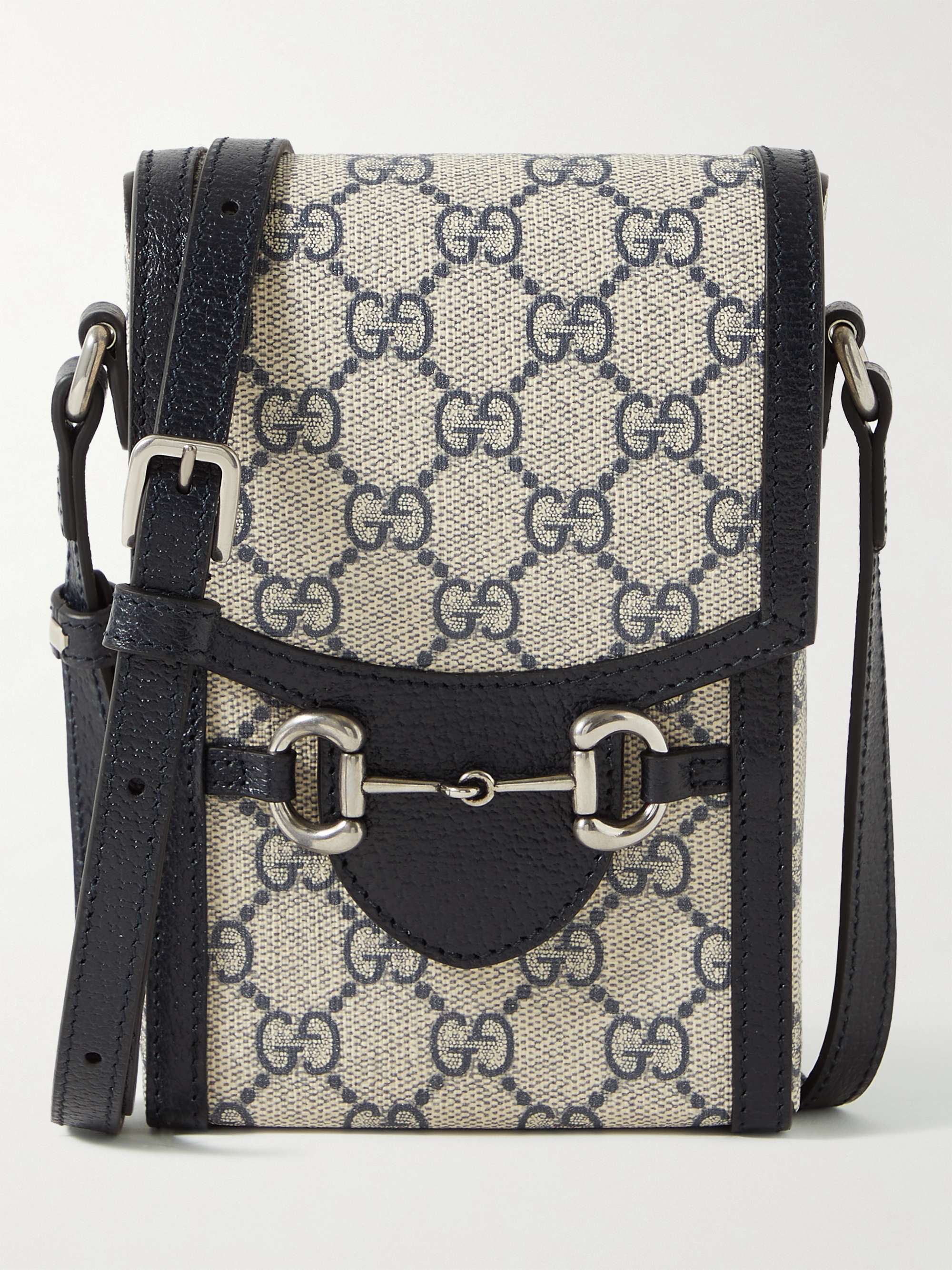 GUCCI Horsebit 1955 Mini Leather-Trimmed Monogrammed Supreme Coated-Canvas Messenger Bag