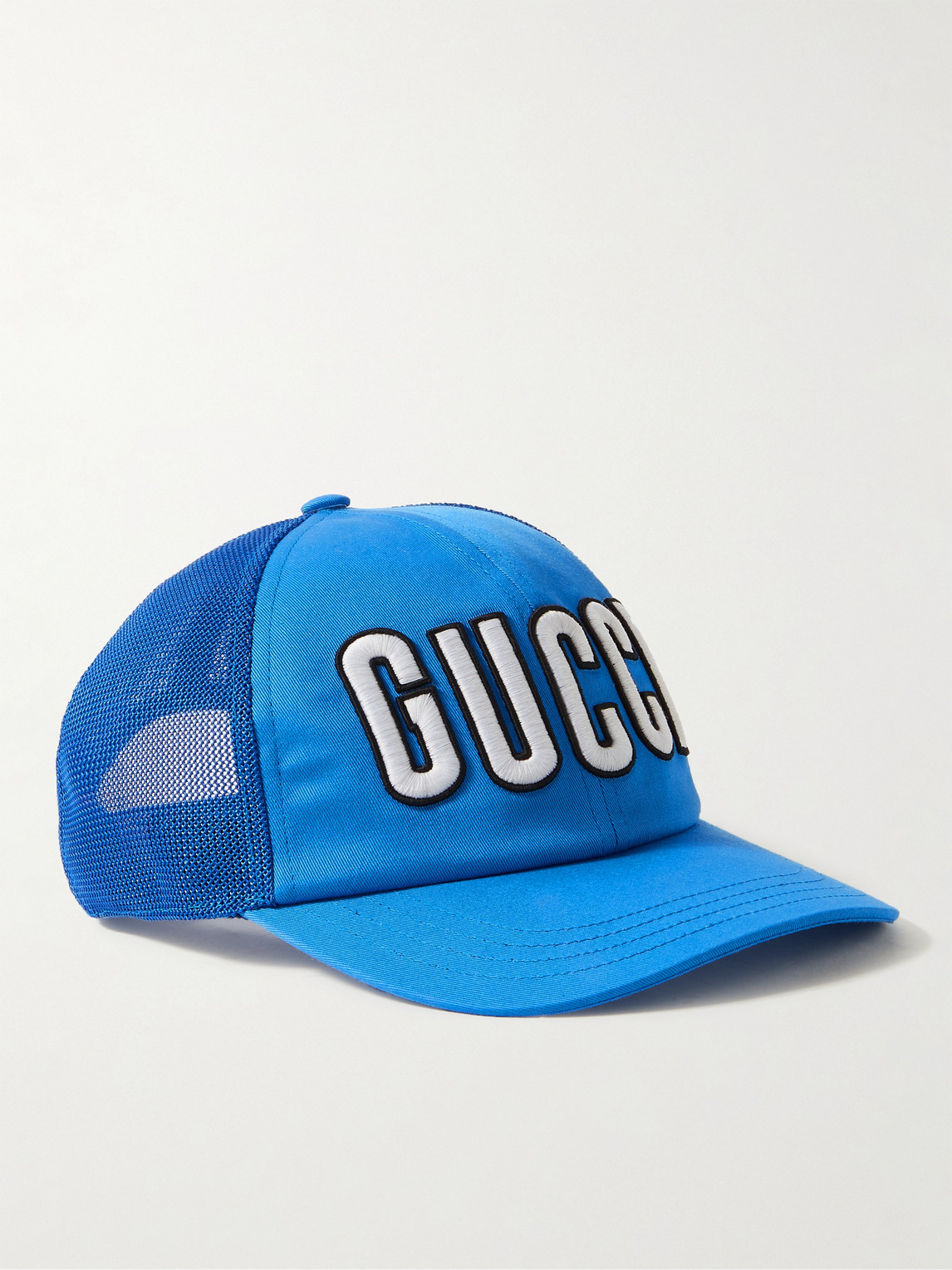 Gucci Logo-appliquéd Cotton-twill And Mesh Baseball Cap In Blue