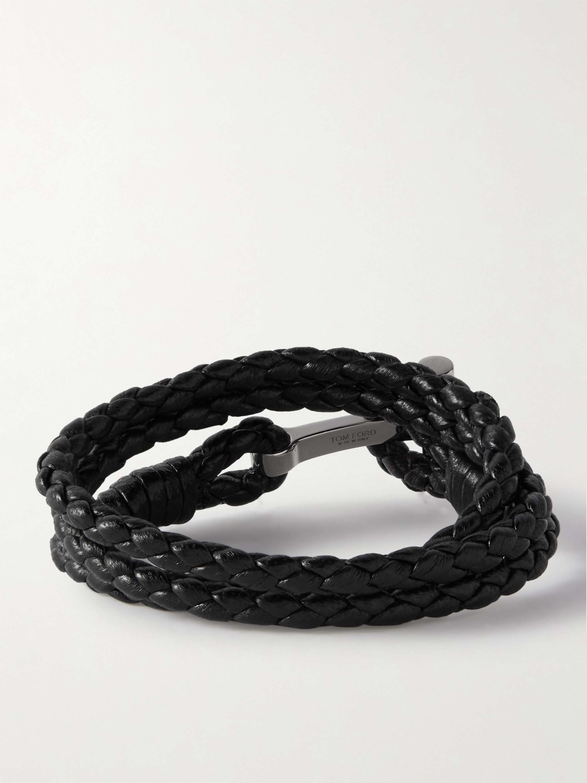 TOM FORD Woven Leather and Gold-Plated Wrap Bracelet