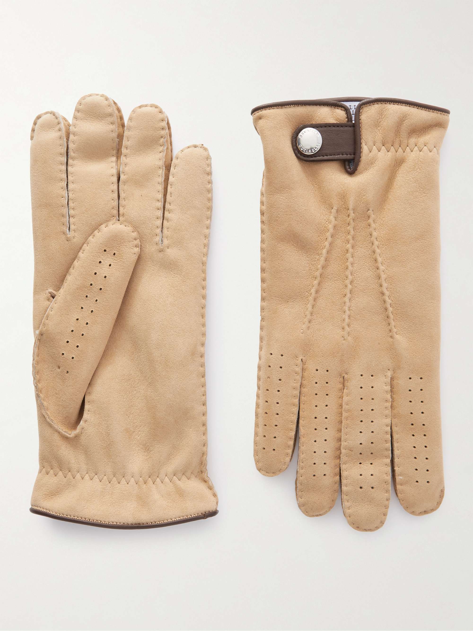 BRUNELLO CUCINELLI Leather-Trimmed Shearling Gloves
