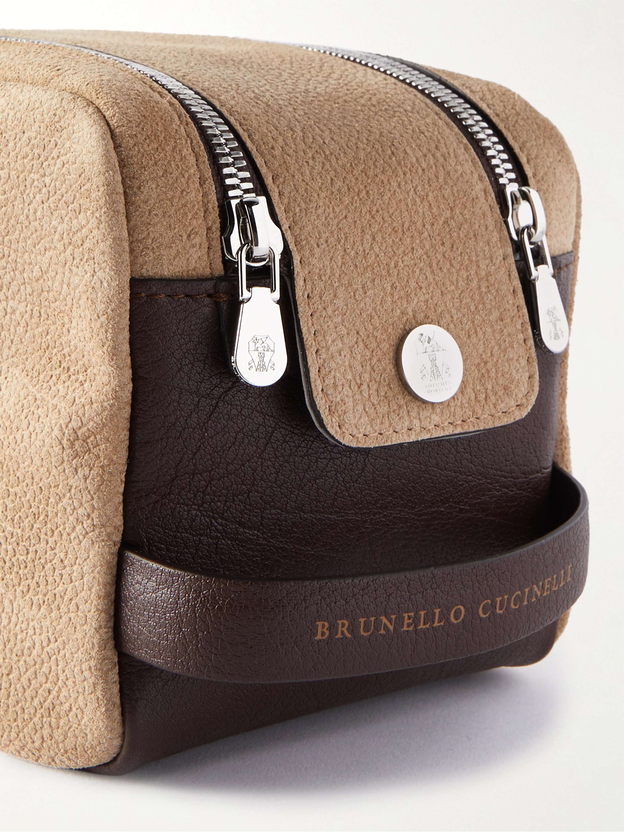 BRUNELLO CUCINELLI Leather-Trimmed Suede Wash Bag