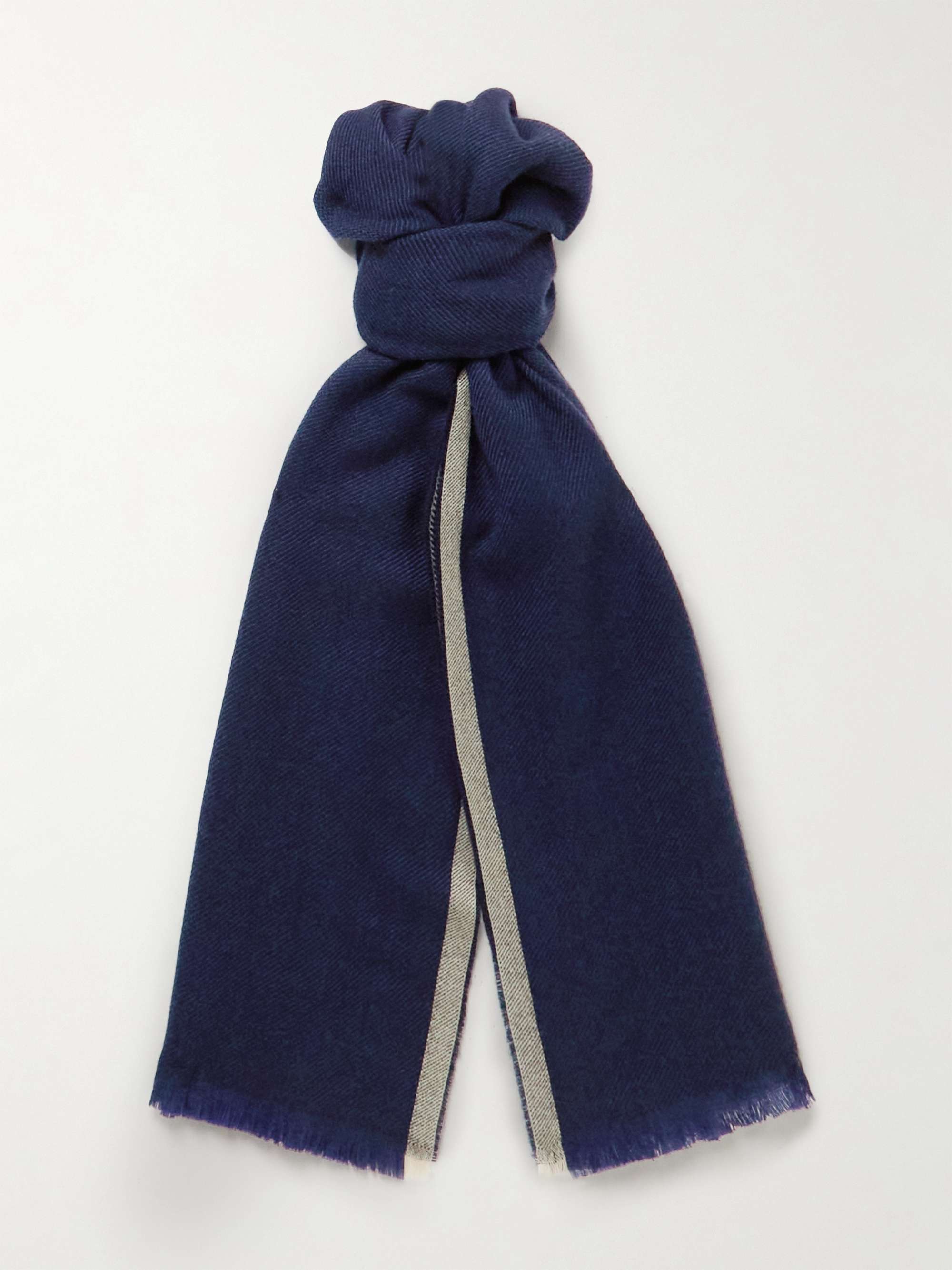 BRUNELLO CUCINELLI Fringed Striped Wool and Cashmere-Blend Scarf