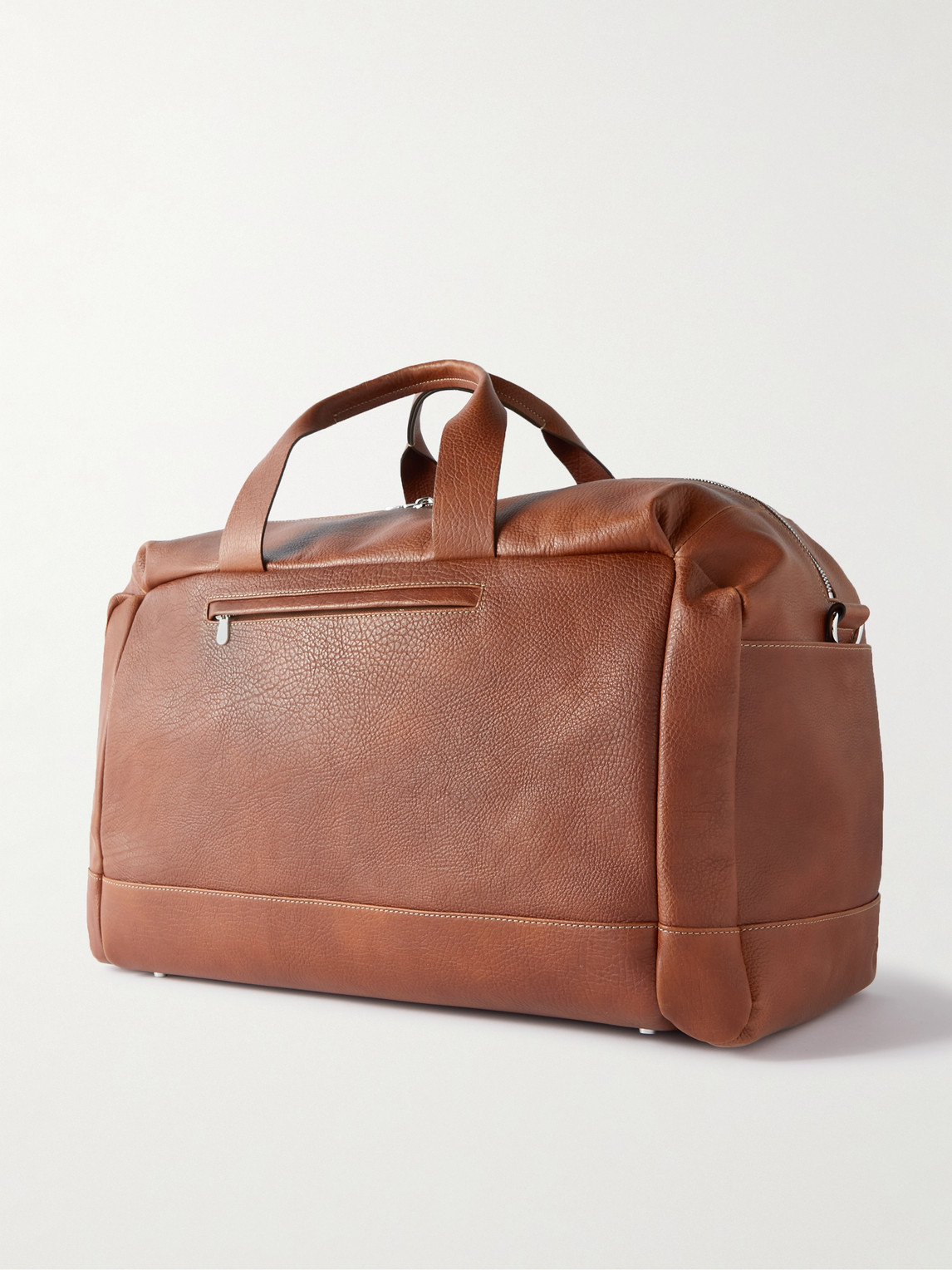Shop Brunello Cucinelli Logo-print Full-grain Leather Duffle Bag In Brown
