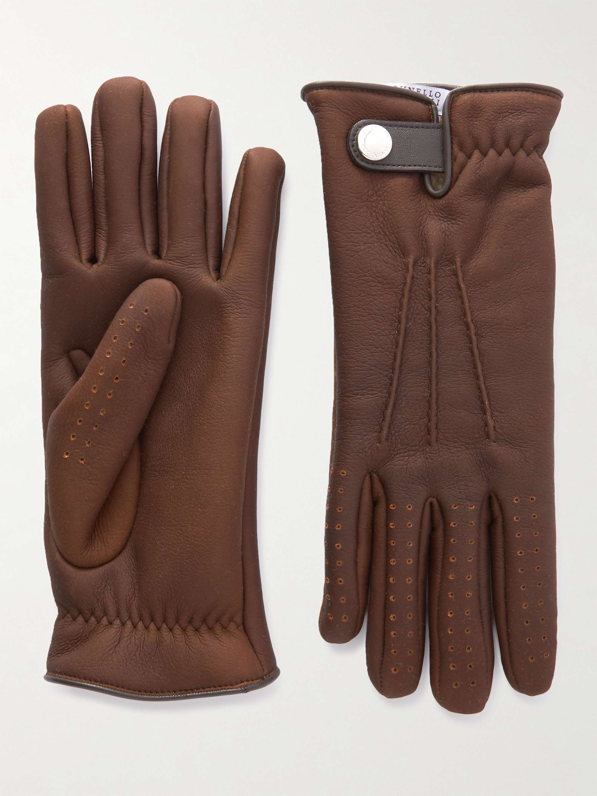 BRUNELLO CUCINELLI Leather-Trimmed Shearling Gloves
