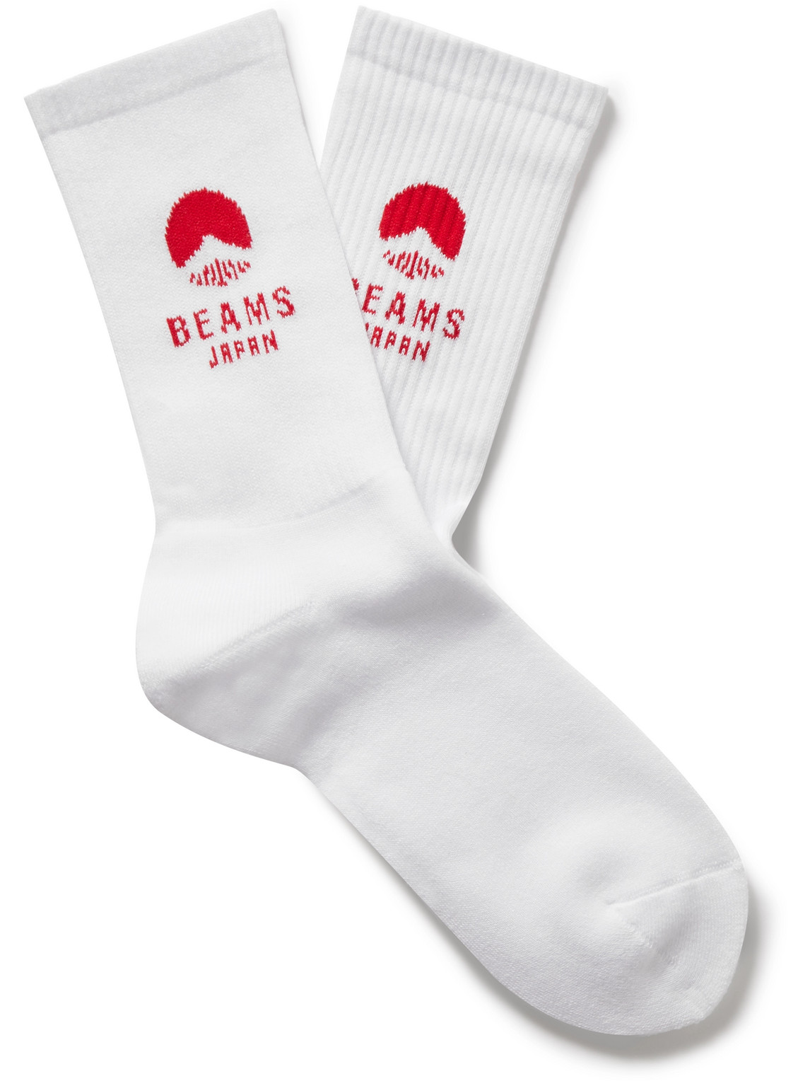 By Japan Renown Ink Beams Japan Logo-intarsia Ribbed-knit Socks In White
